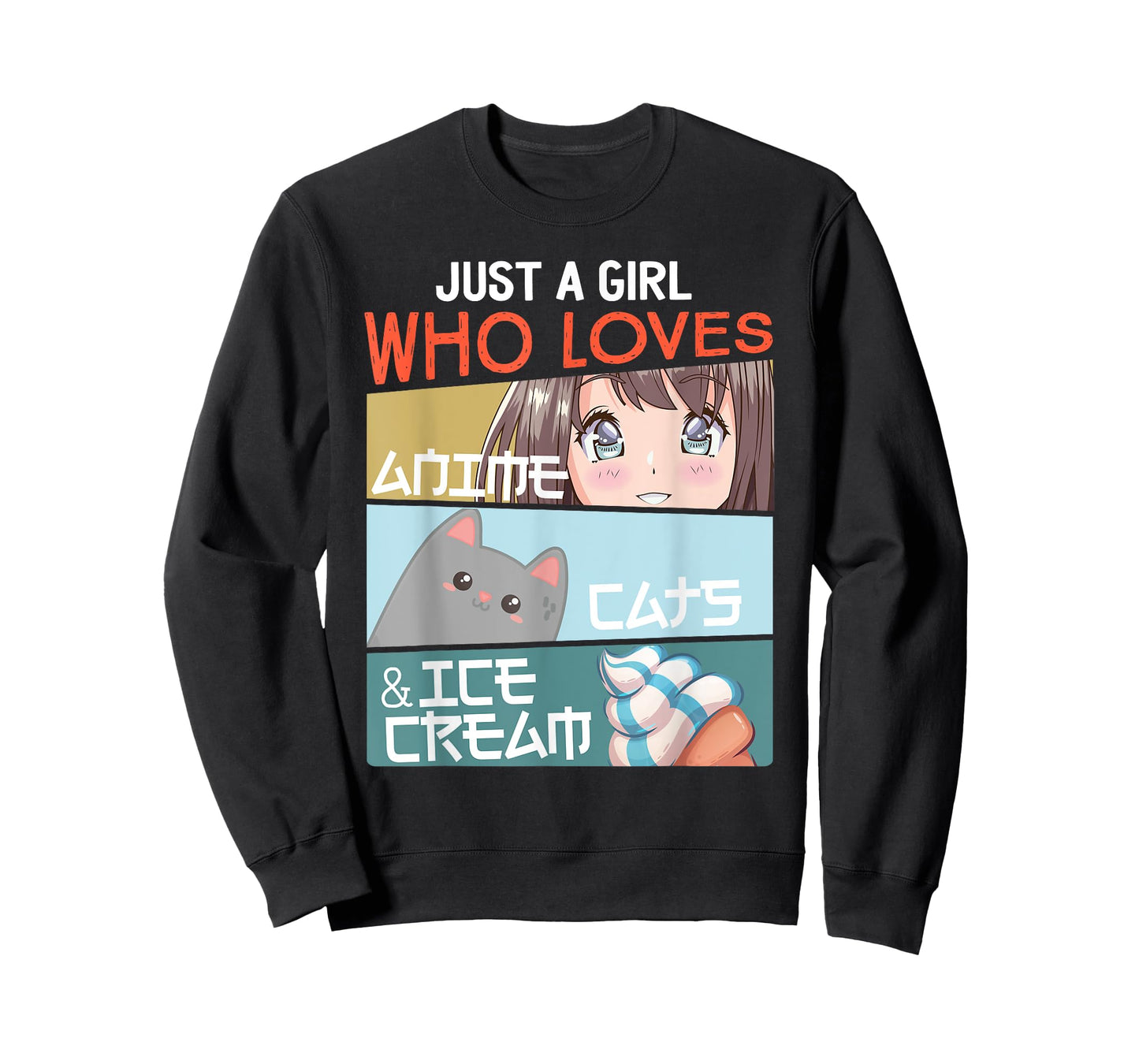 Just A Girl Who Loves Anime Cats Ice Cream Otaku Manga Lover T-Shirt
