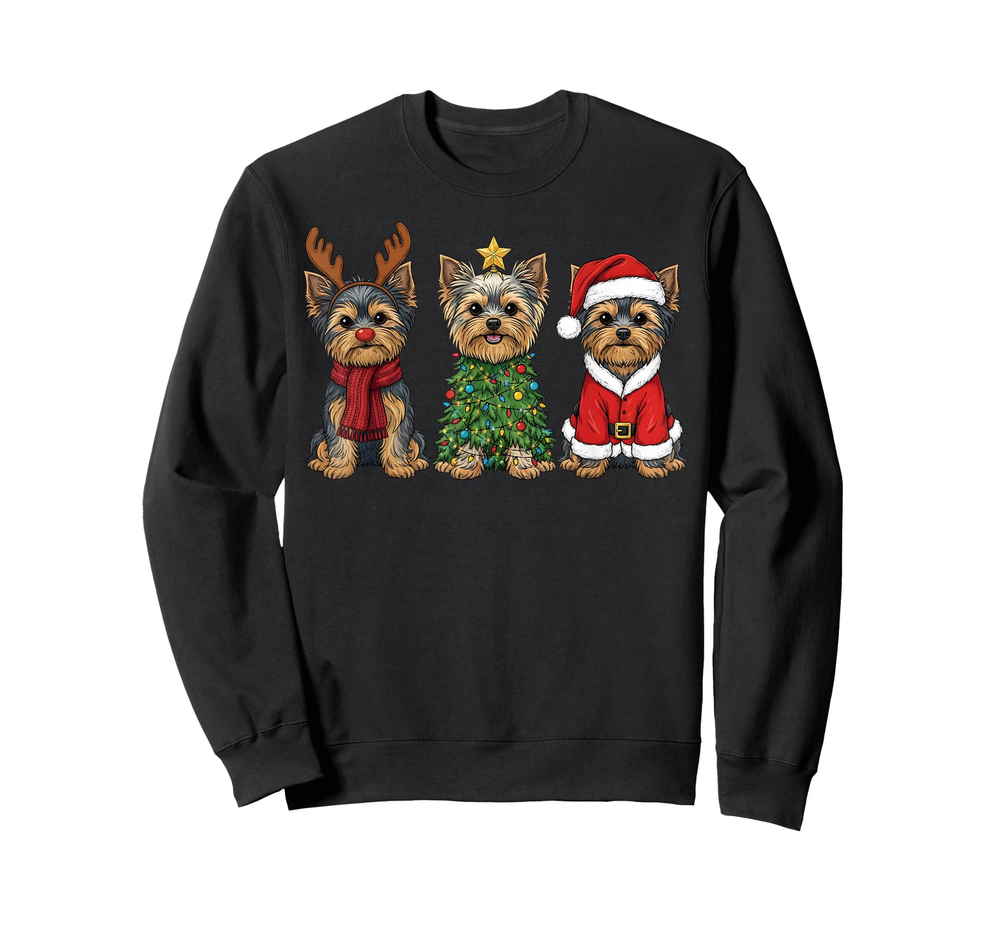 Retro Christmas Yorkshire Terrier Santa Reindeer Dog Lover T-Shirt