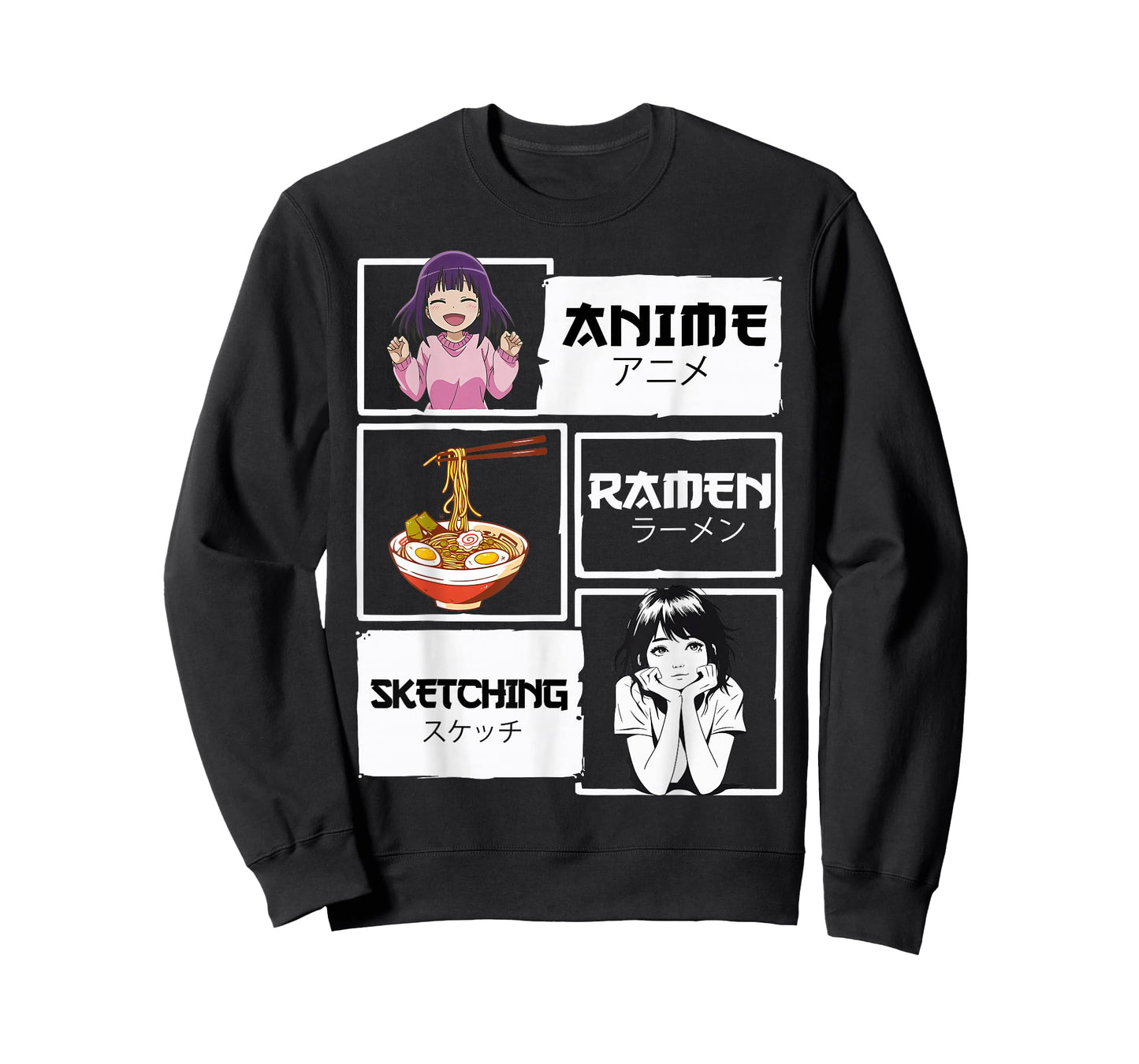 Japan Boba Manga Kawaii Anime Ramen Sketching Unisex-Adult T-Shirt - Black, Small