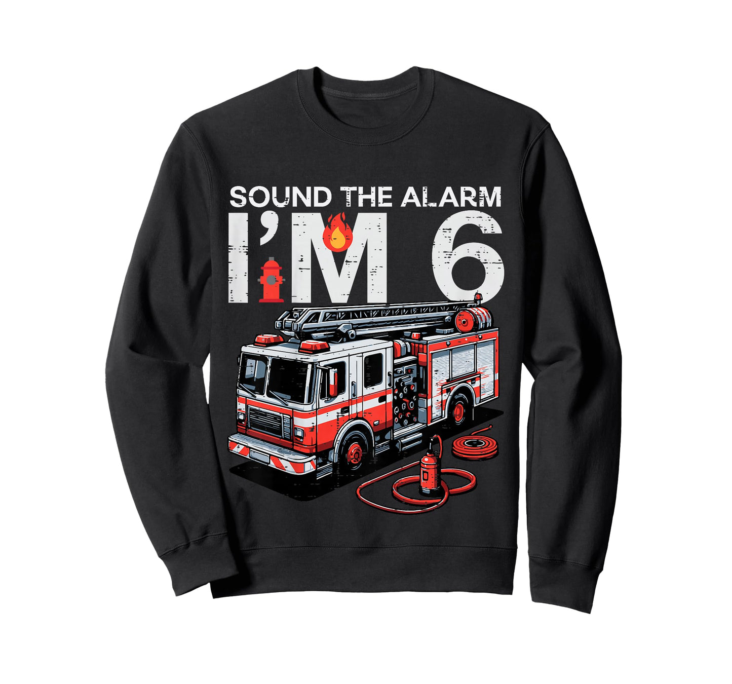 Kids Sound The Alarm Im 6 Fire Truck 6th Year Birthday Bday Boys T-Shirt