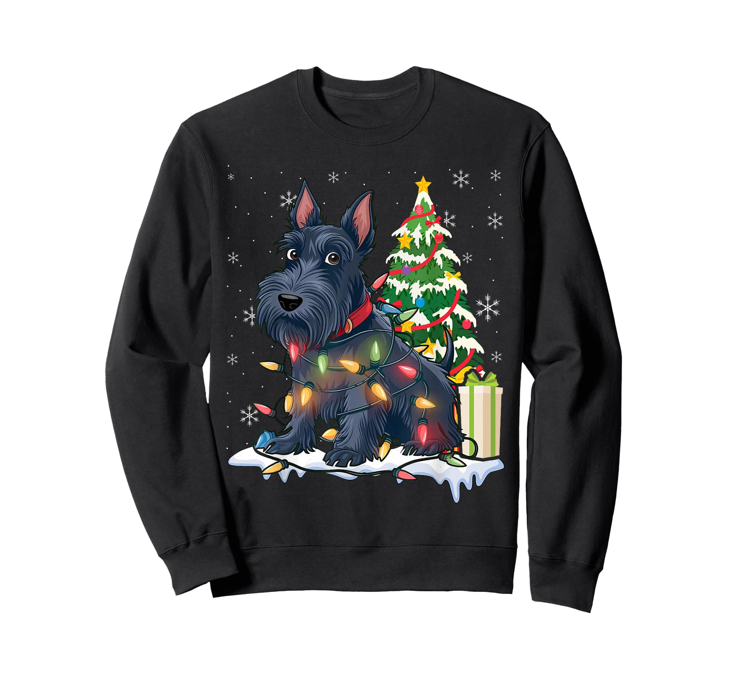 Christmas Lights Scottie Dog Lover Funny Xmas T-Shirt