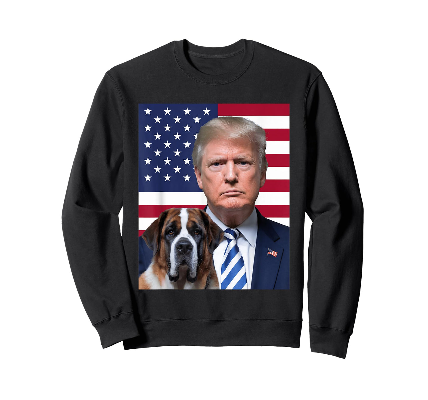 Funny Trump And St. Bernard Dog USA Flag Election 2024 Vote Men Women Girls Kids T-Shirt