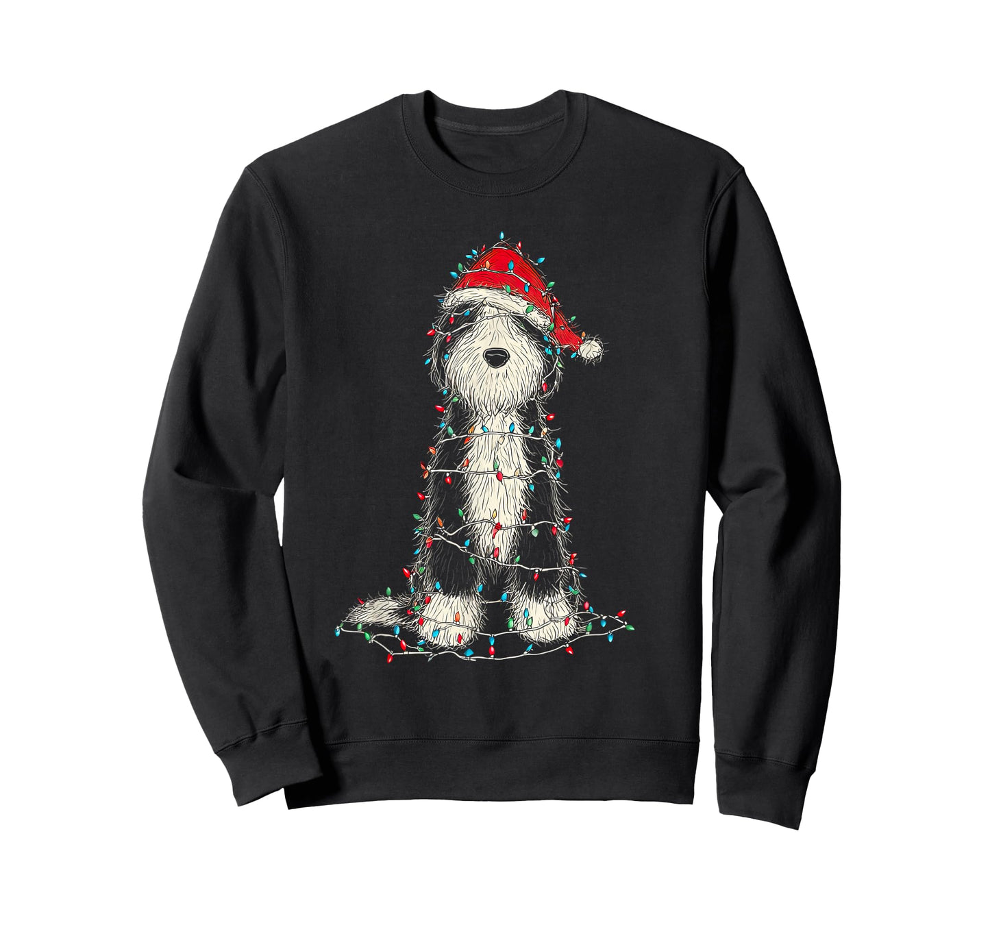Funny Old English Sheepdog Christmas Graphics Dog Lights T-Shirt