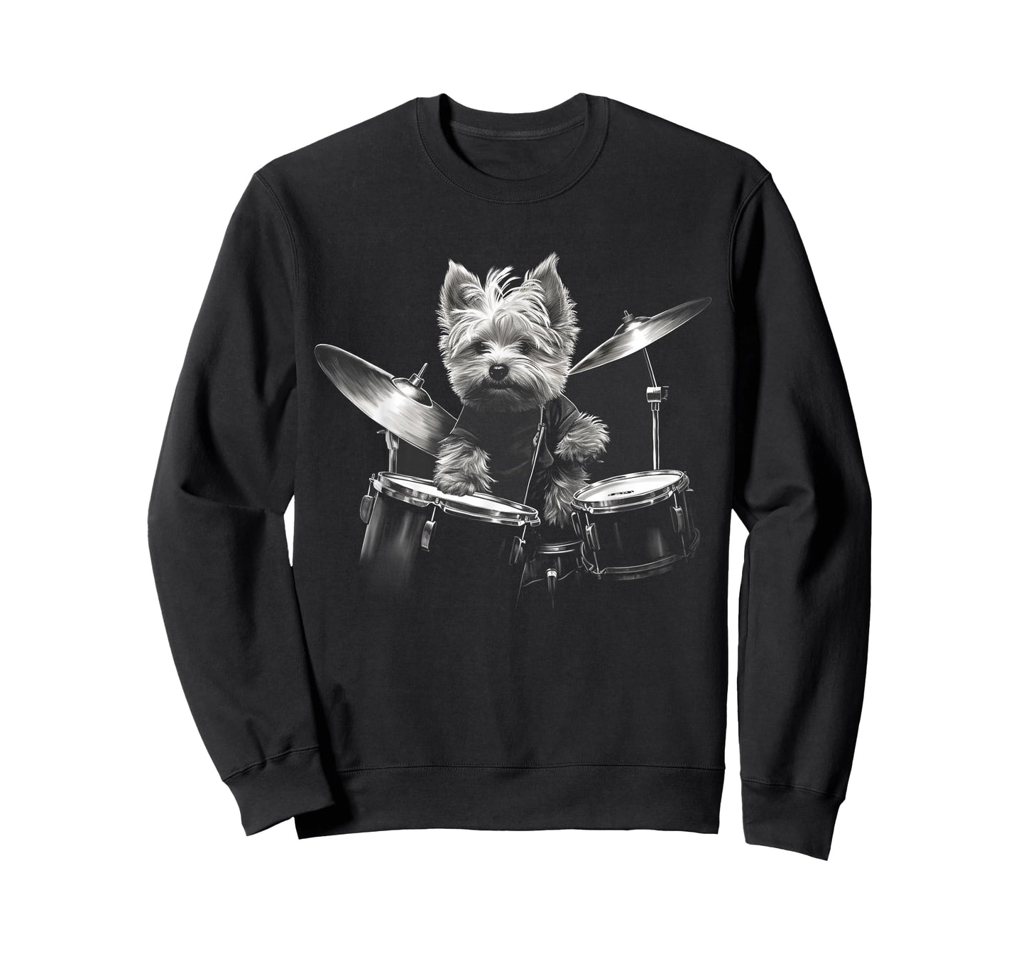 Funny Yorkie Dog Playing Drums T-Shirt