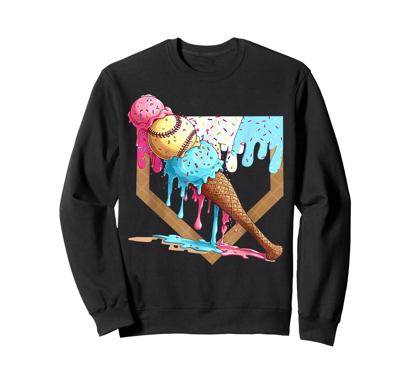 Baseball Drip for Boys Home Plate Ice Cream Drip Youth Sport T-Shirt