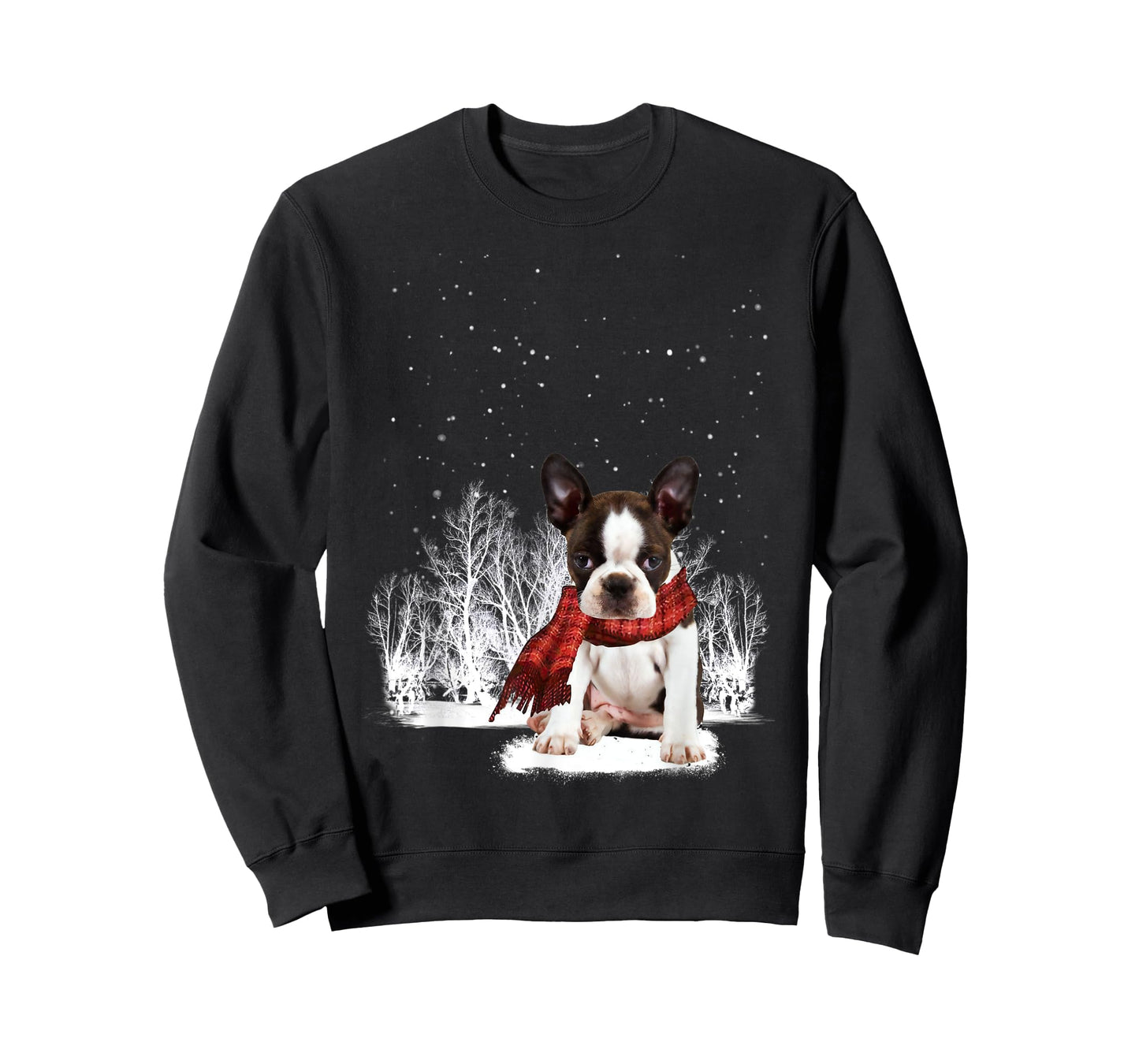 Boston Terrier In The Snow Merry Christmas Winter Gift T-Shirt
