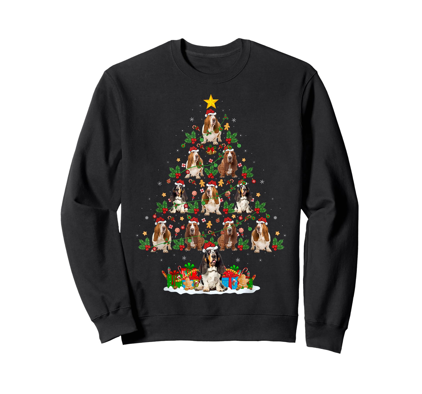 Lighting Xmas Holiday Santa Basset Hound Dog Christmas Tree T-Shirt