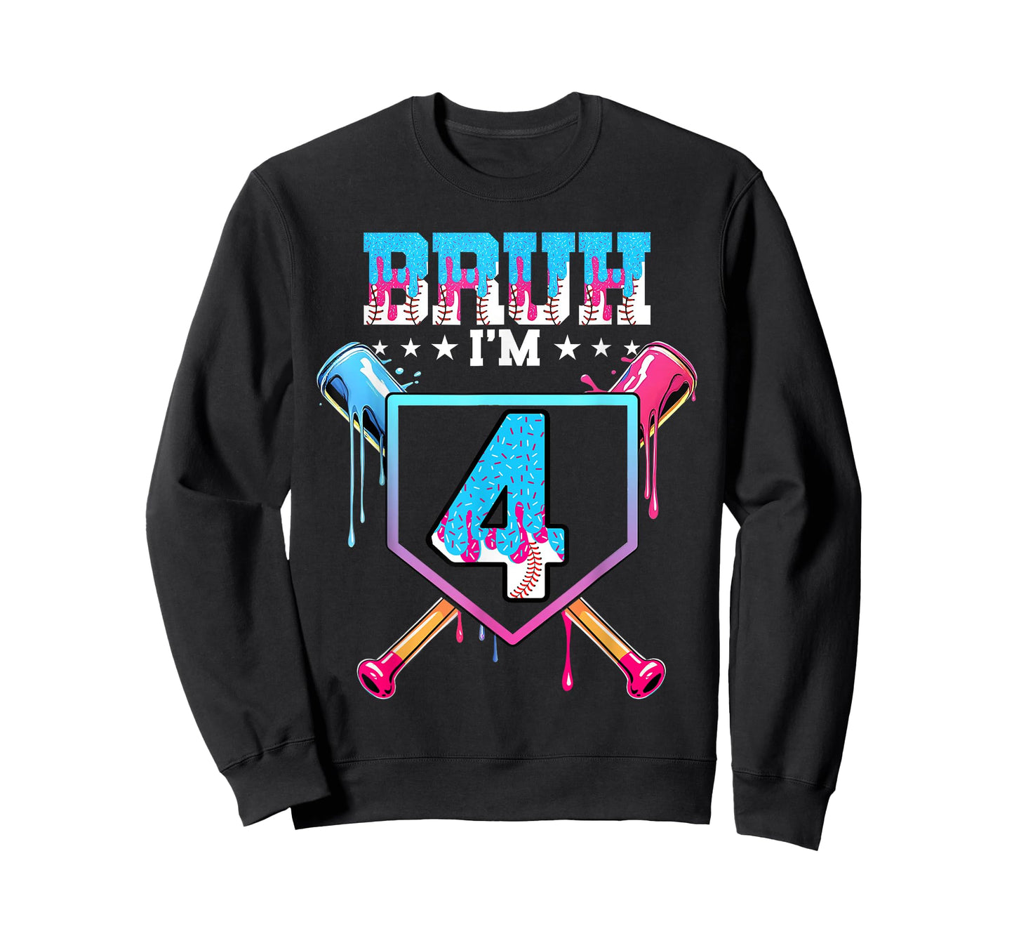 Bruh 4th Birthday Boy Baseball Ice Cream Drip 4 Year Old Boy T-Shirt