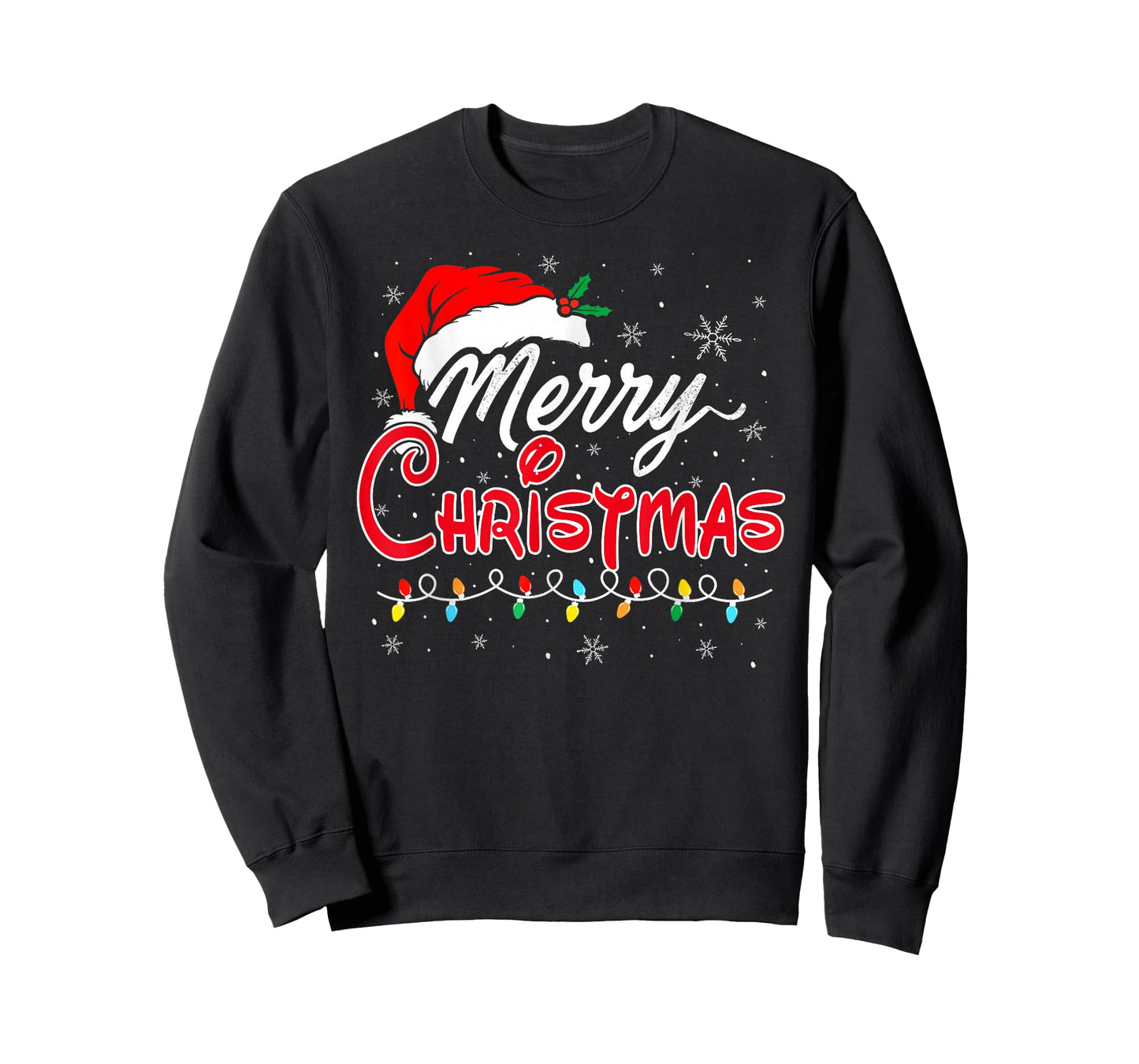 Merry Christmas Lights Santa Hat Xmas Family Matching Pajama T-Shirt