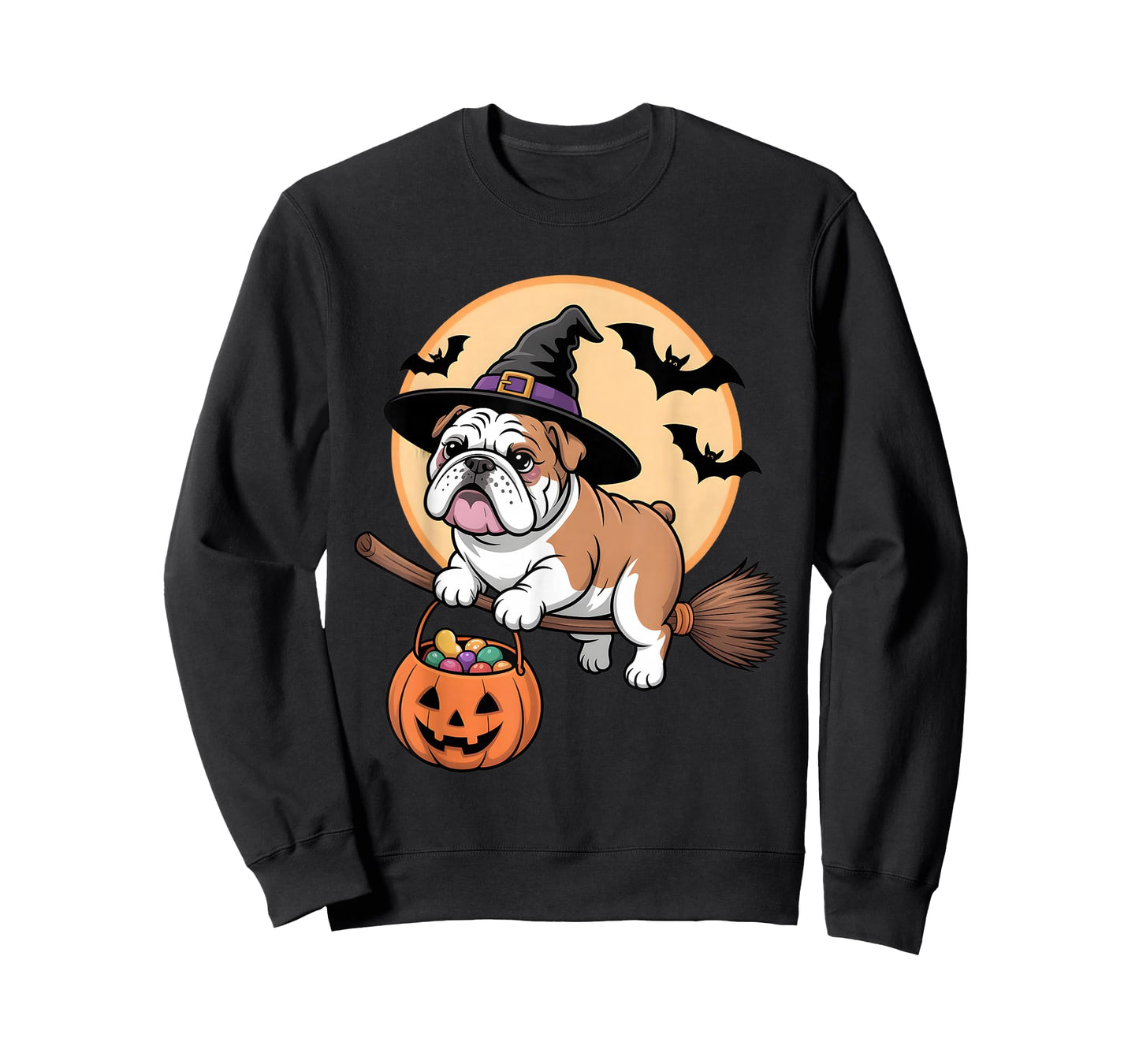 Bulldog Witch Hat Pumpkin Halloween Costume Men Women Kids T-Shirt