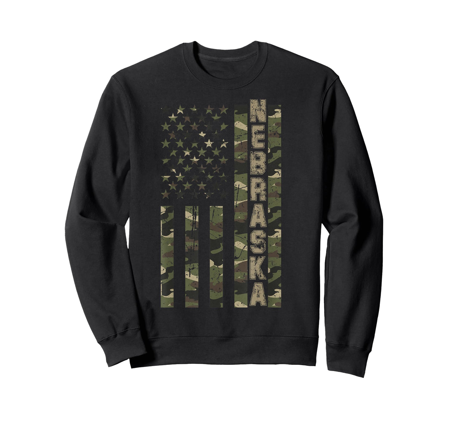 Nebraska United States Distressed Camo w US Flag T-Shirt