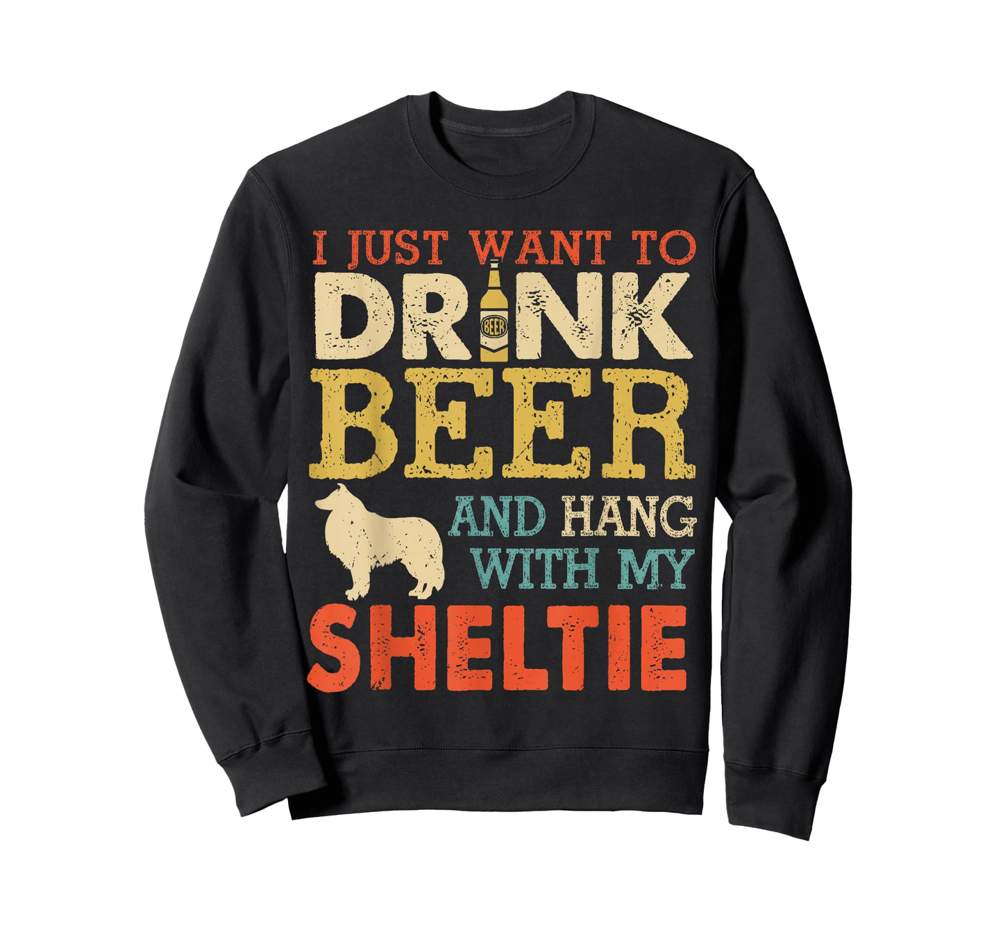 Sheltie Dad Drink Beer Hang With Dog Funny Men Vintage T-Shirt