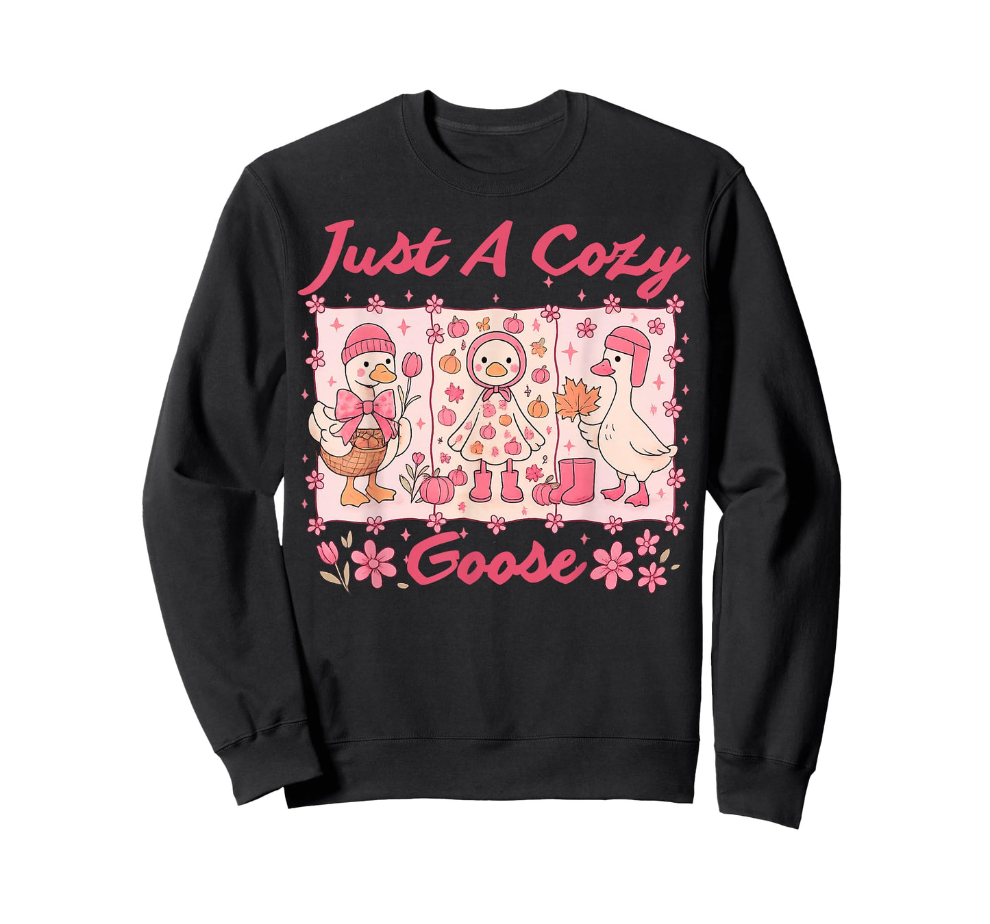 Just A Cozy Goose Funny Meme Thanksgiving Autumn Fall Leaves T-Shirt