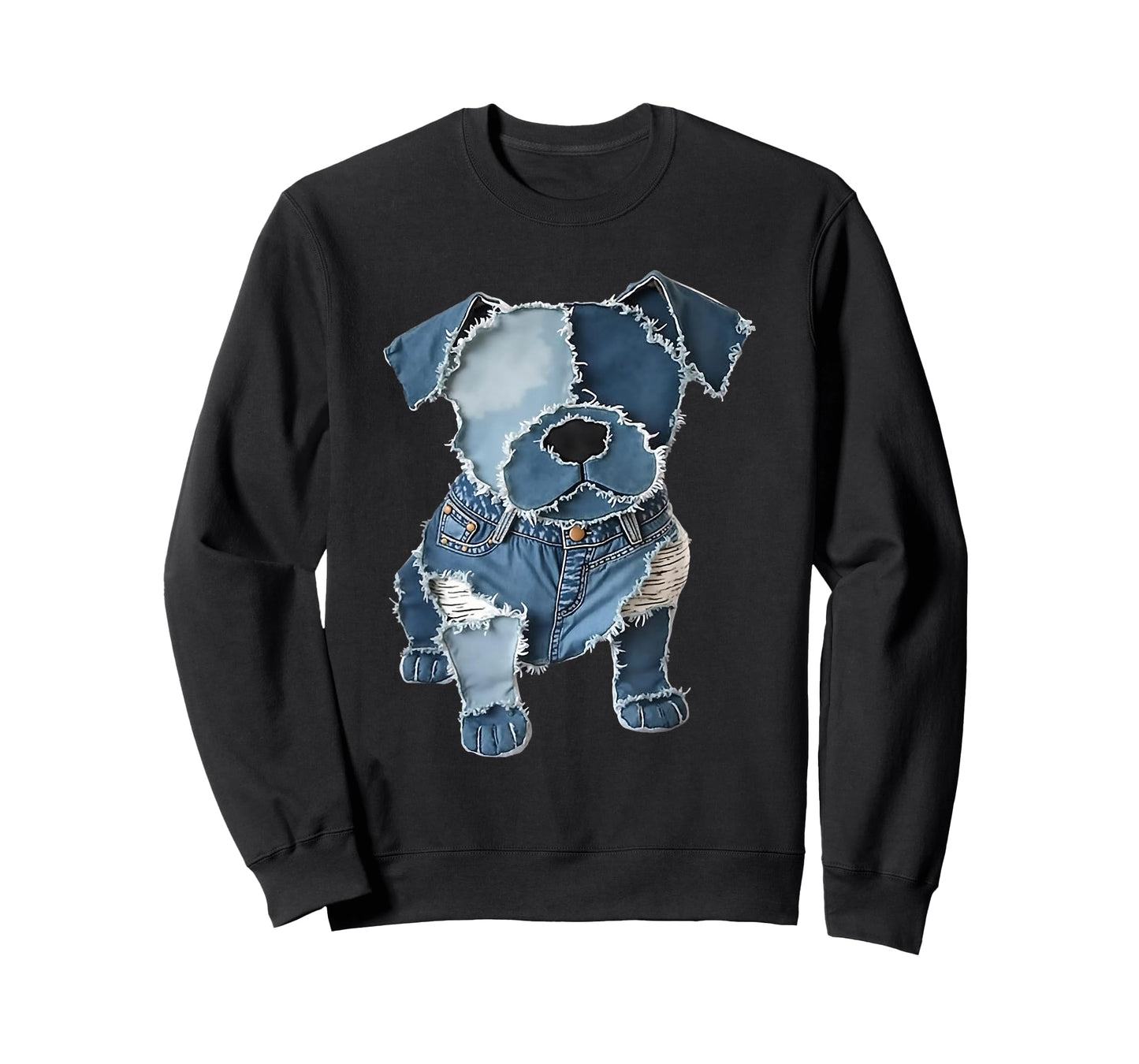 Retro Funny Denim Patch Animal Dog Print T-Shirt