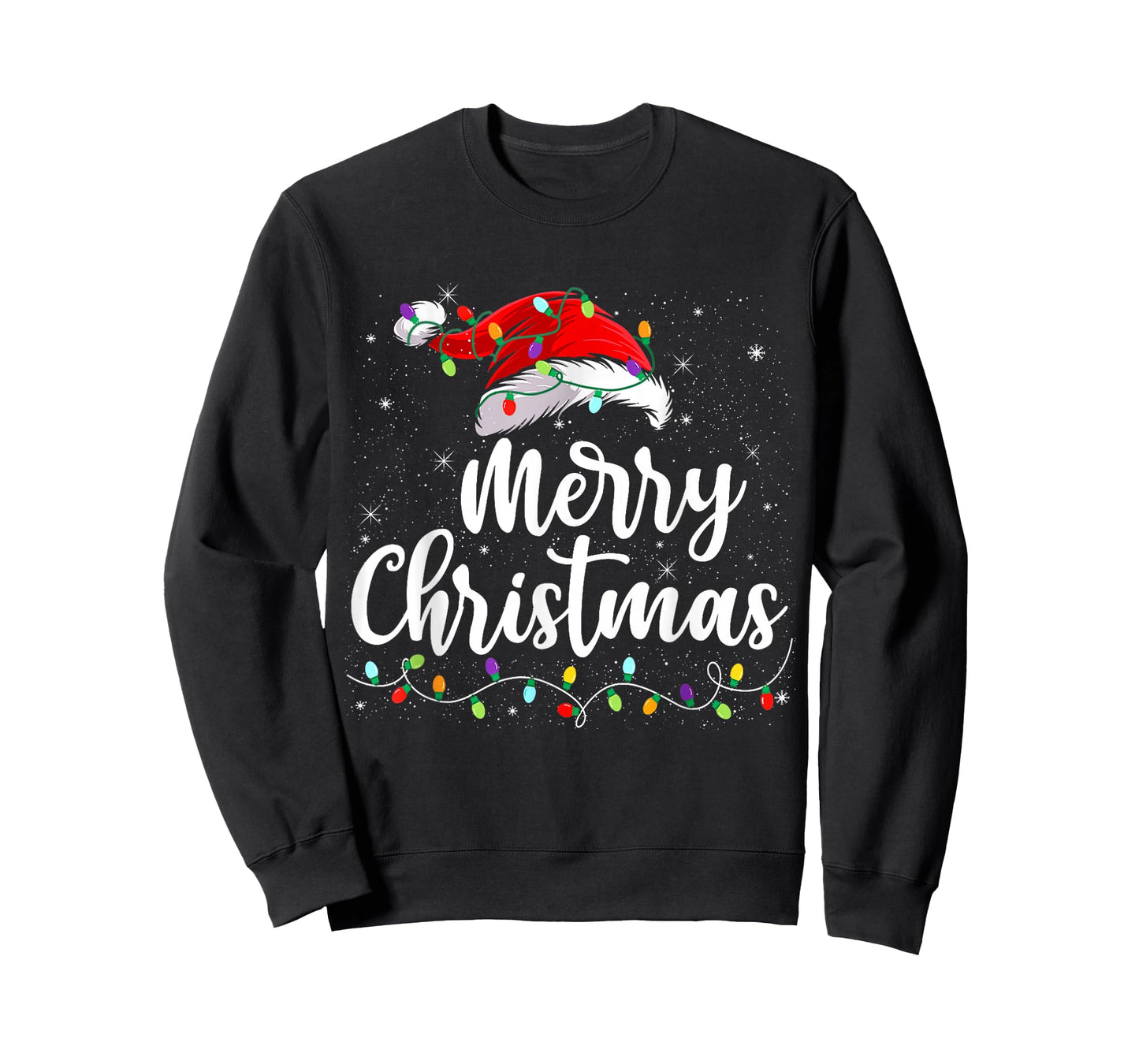 Merry Christmas Lights Santa Hat Xmas Family Matching Pajama T-Shirt