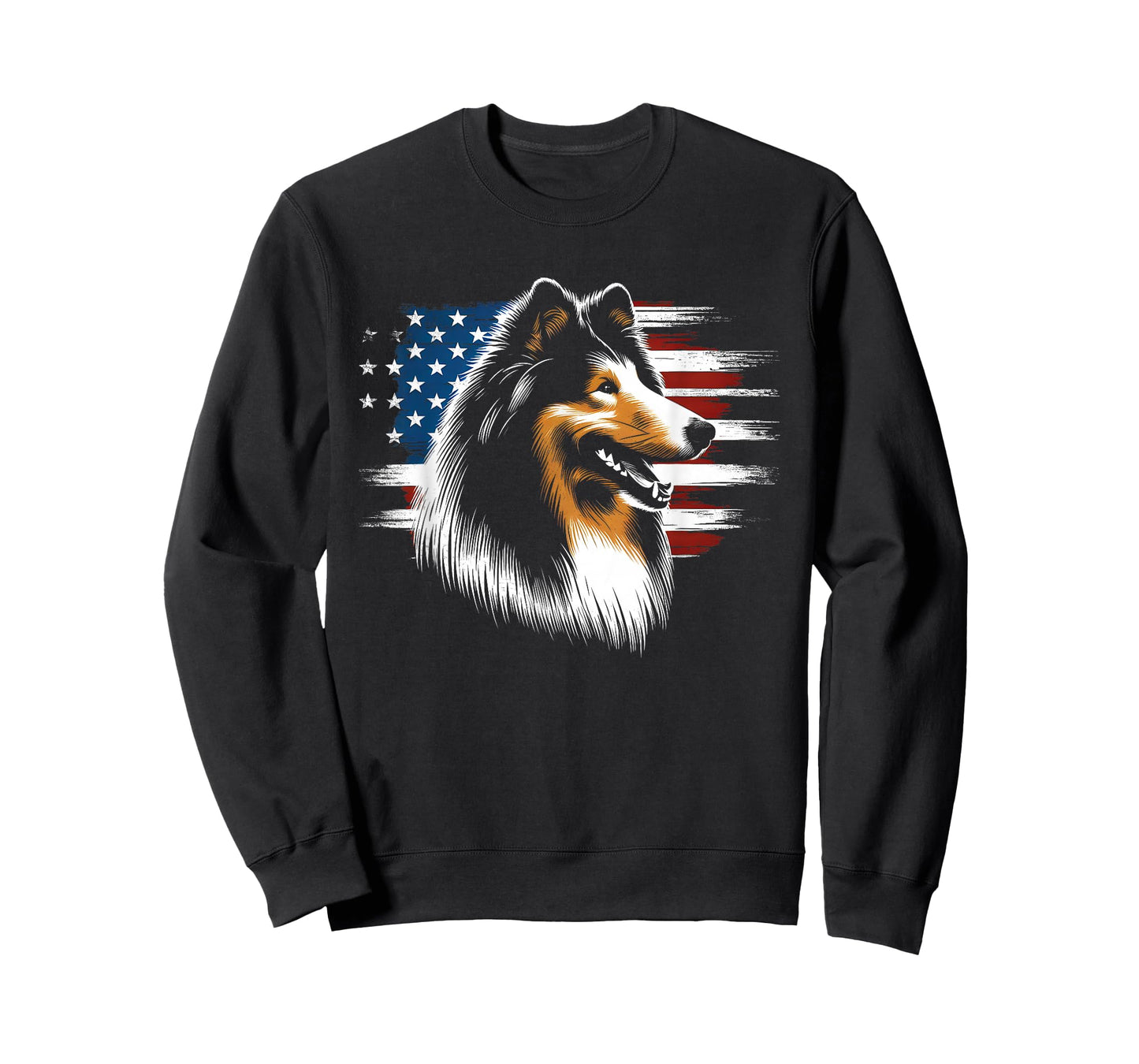 Rough Collie American Flag - Patriotic Collie Dog Lover T-Shirt