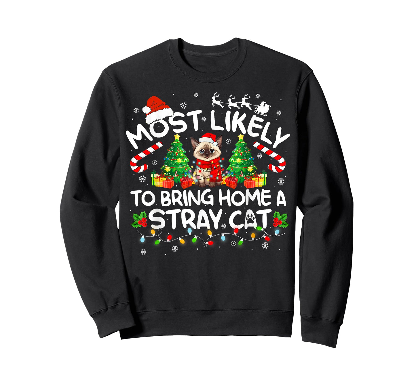 Most Likely To Bring Home A Stray Cat Matching Christmas T-Shirt for Men Women Kids