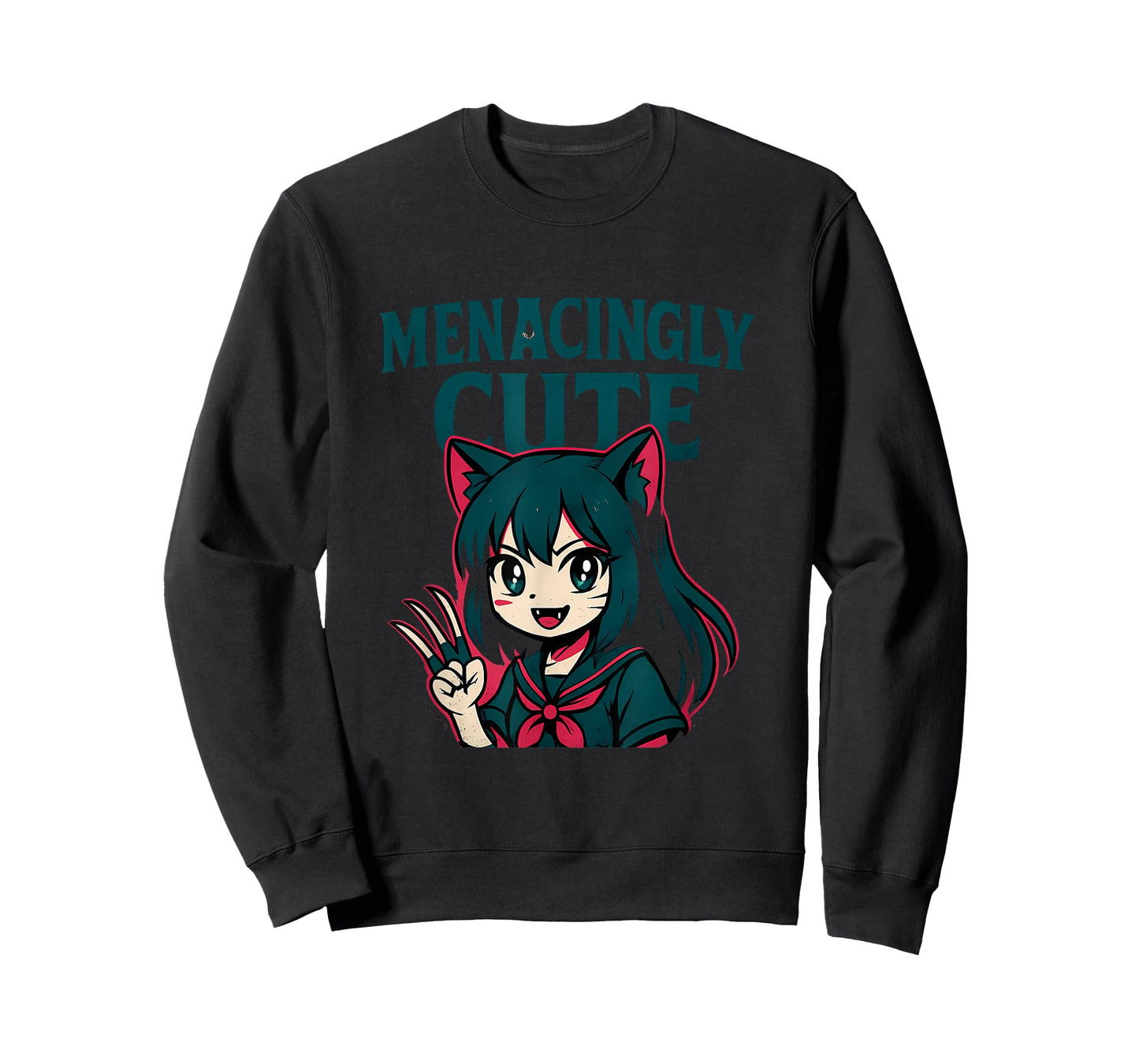 Menacingly Cute Anime Cat Girl Horror Kawaii Graphic Design T-Shirt