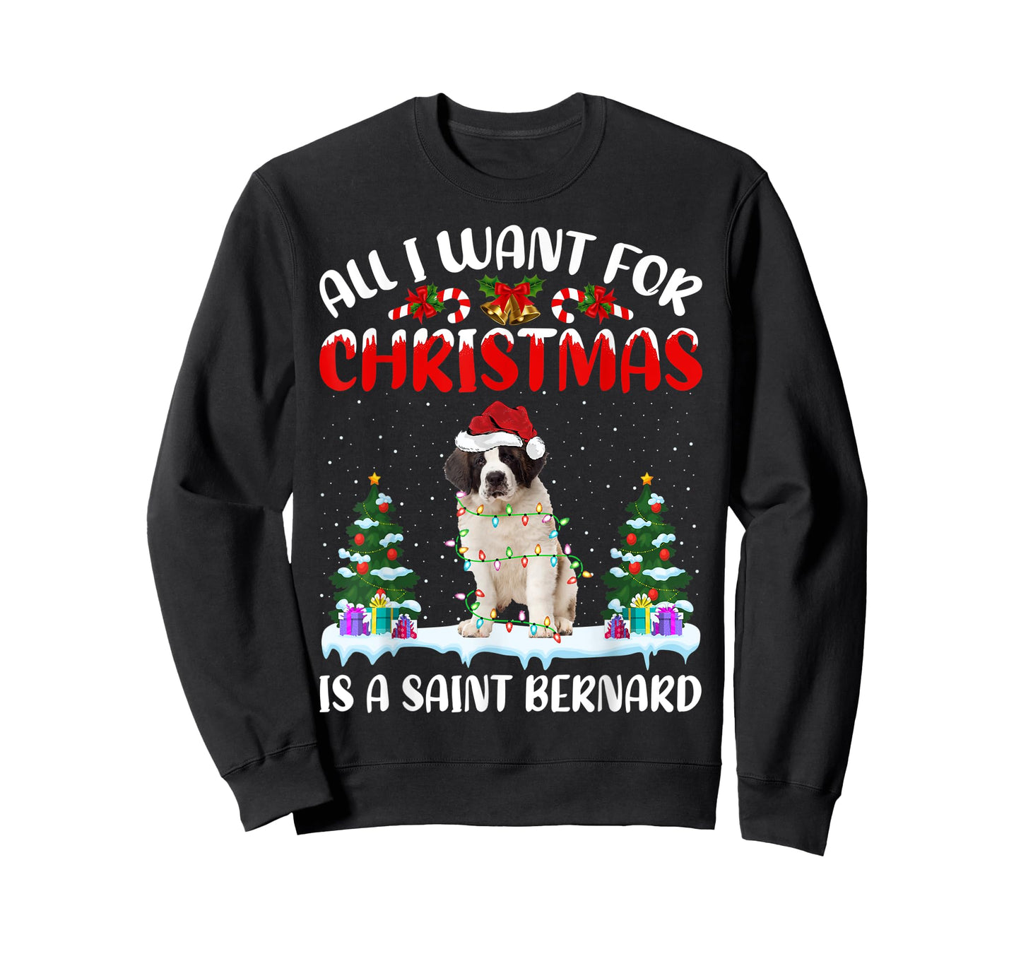 Funny Santa Hat All I Want For Christmas Is A Saint Bernard T-Shirt