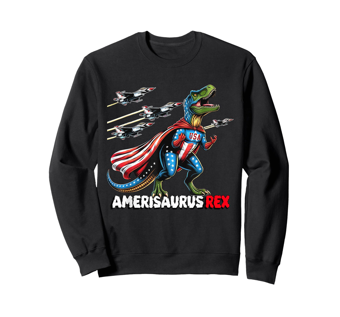 Amerisaurus T-Rex Patriotic Boys Girl 4th of July Flag Jets T-Shirt