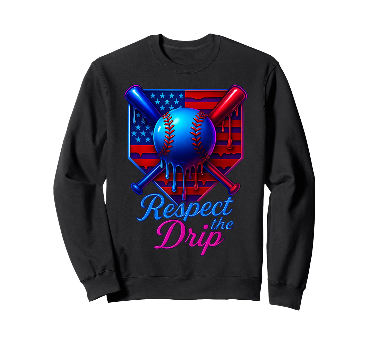 Baseball Drip Ice Cream Home Plate USA 4th Of July Patriotic T-Shirt