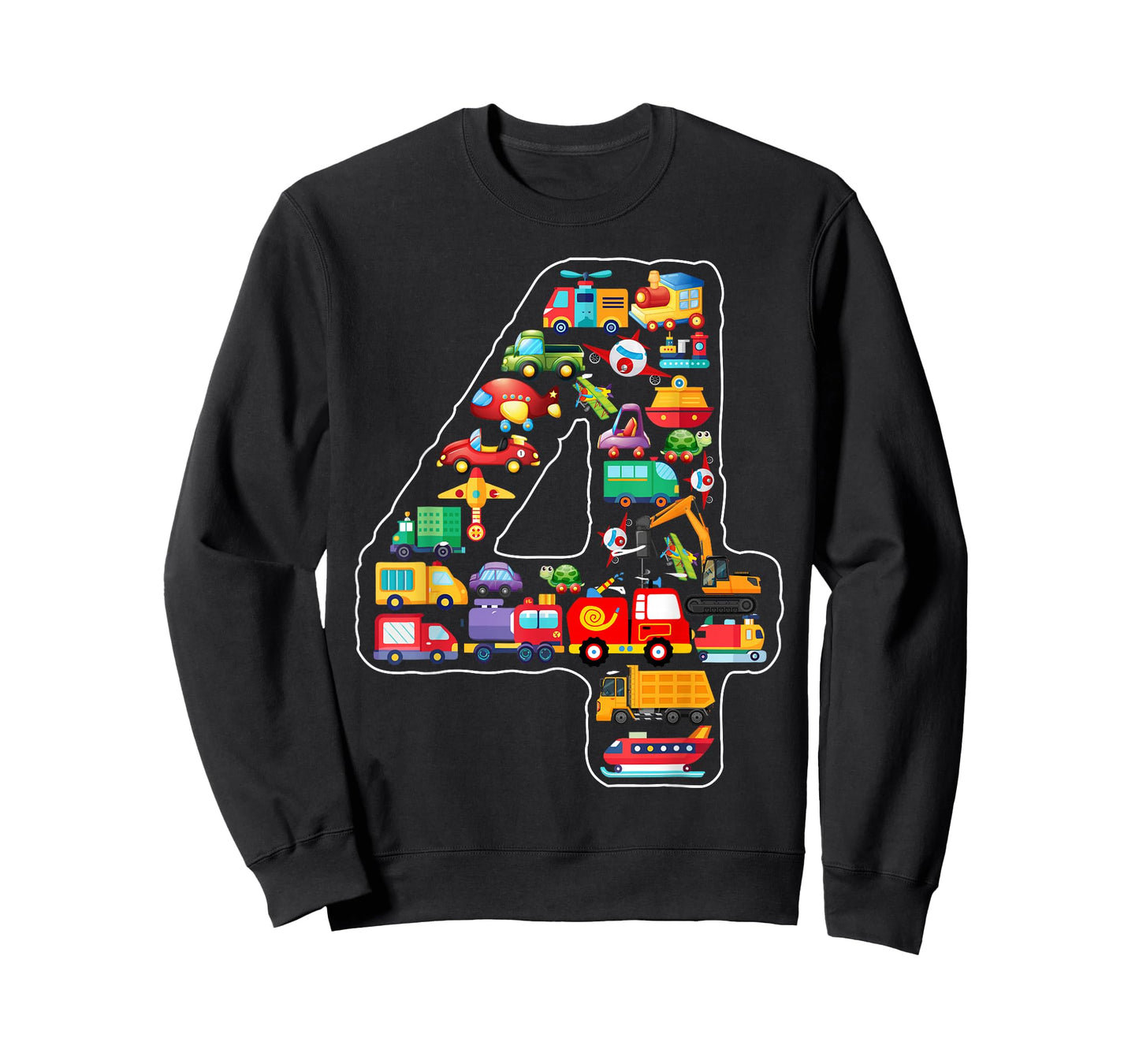 Kids 4th Birthday For Boys Cars Vehicles Fire Truck Airplane T-Shirt