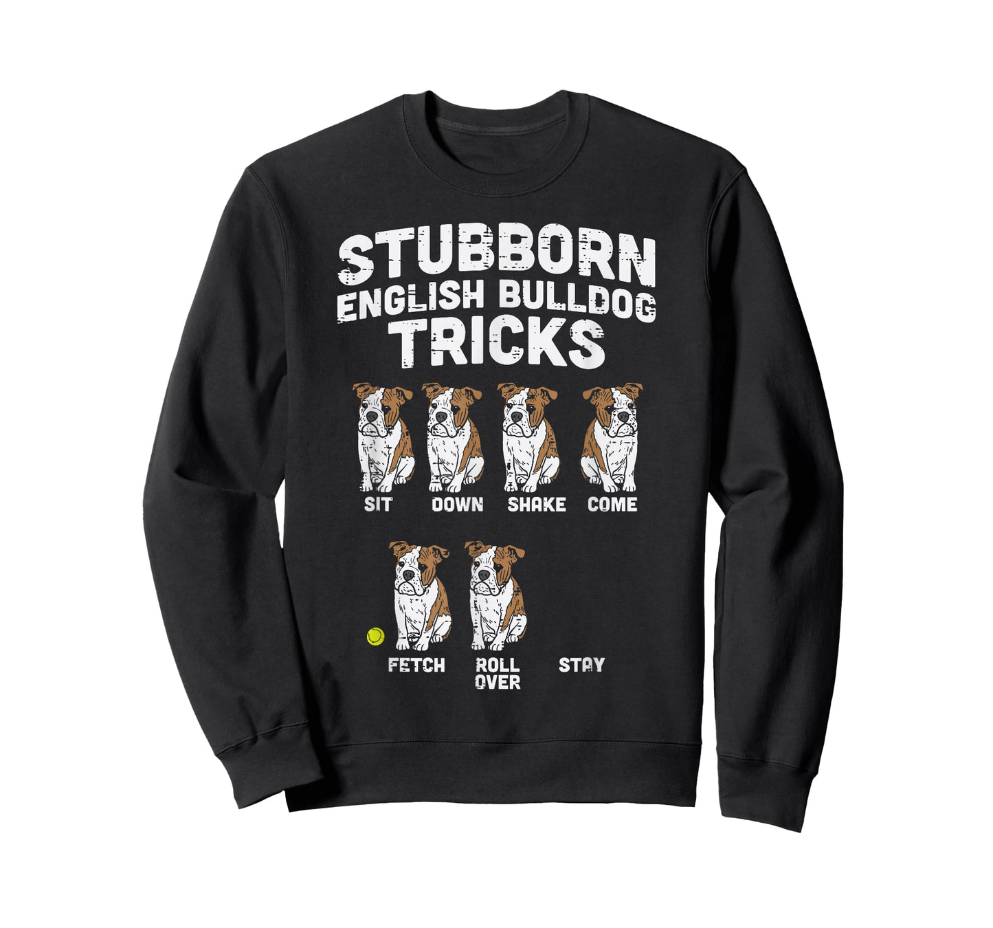 BoredKoalas English Bulldog Tricks T-Shirt - Unisex-Adults, Black, Small, Short Sleeve, Classic Fit, Cotton 65% Polyester 35%