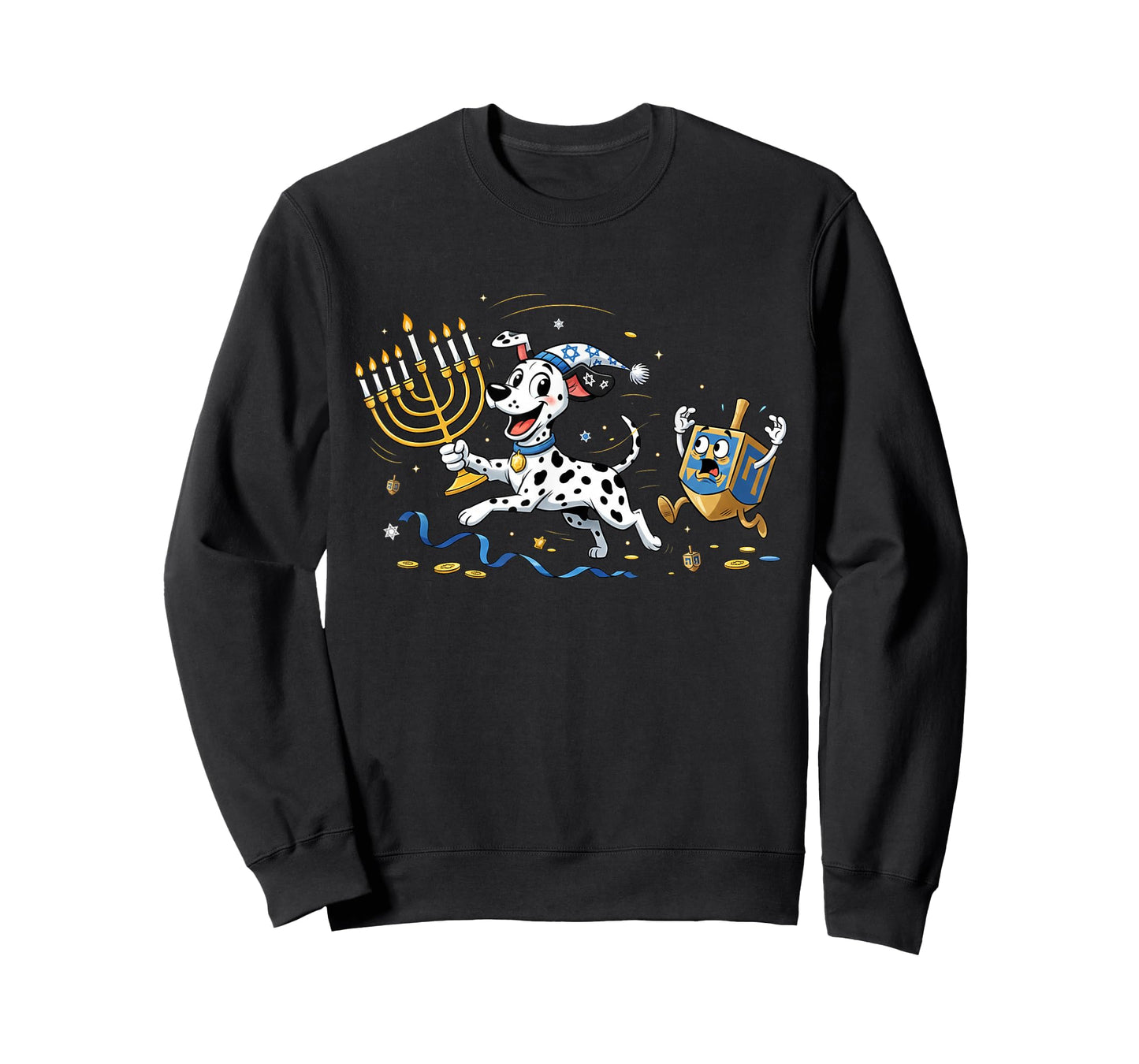 Funny Dalmatian Dreidel Menorah Hanukkah Kids Womens Mens T-Shirt