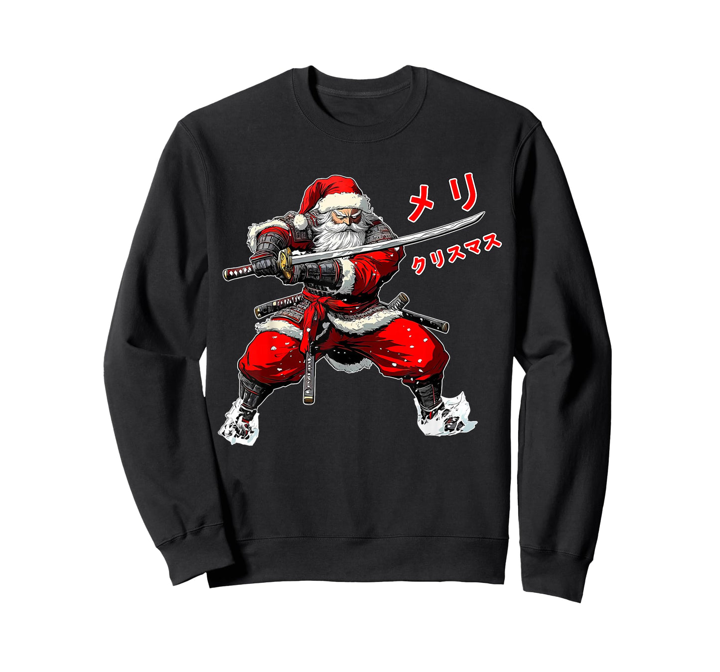 Santa Warrior Merry Christmas Anime Manga Japan Writing Xmas T-Shirt