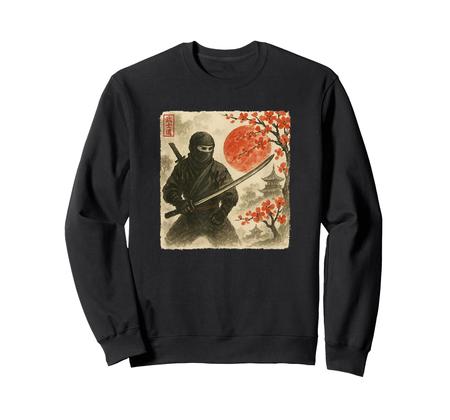 Ninja Samurai Japanese Warrior Costume Sumi-e Art Funny T-Shirt