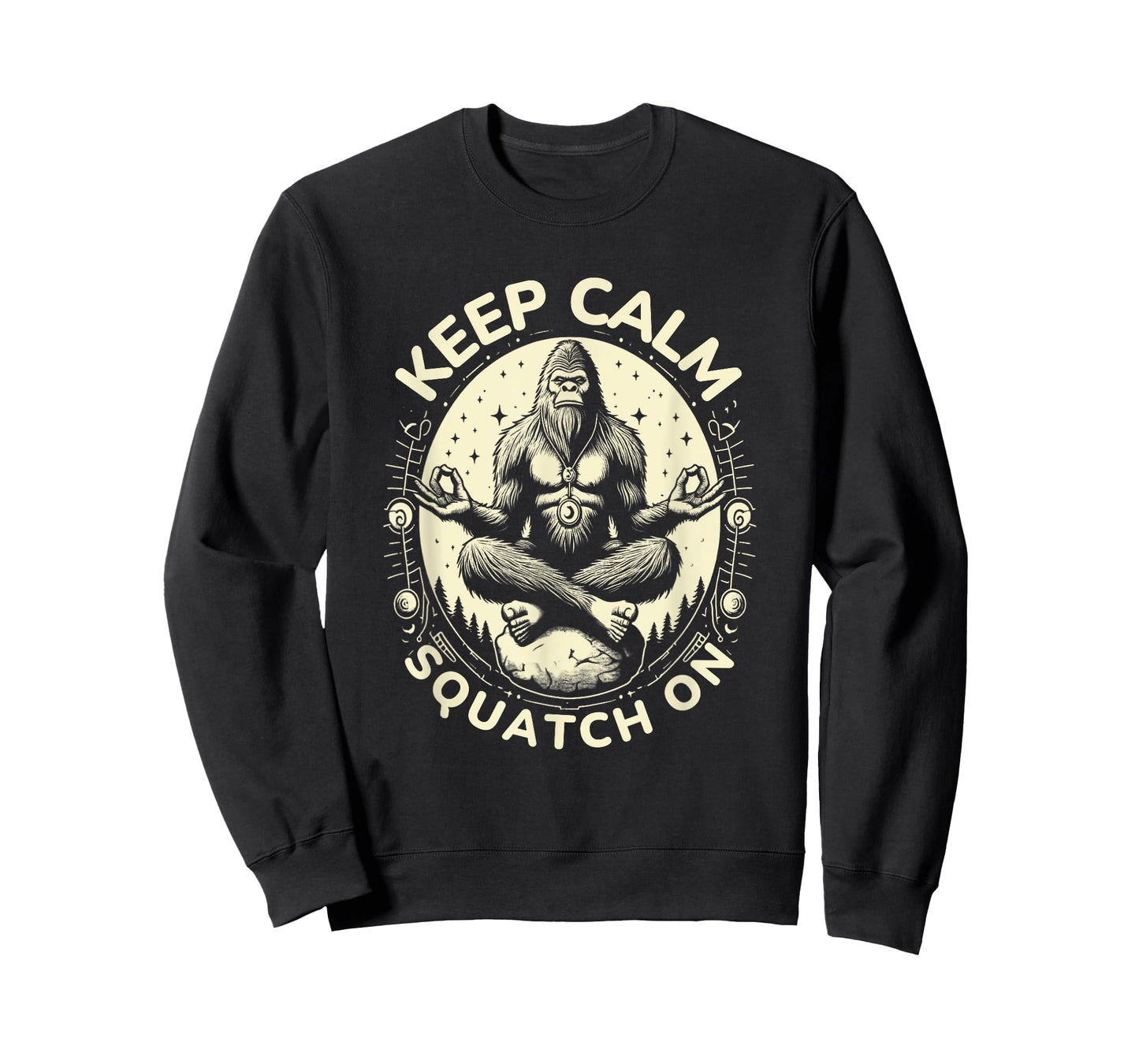 Bigfoot Yoga Pose Funny Sasquatch Keep Calm Squatch On T-Shirt
