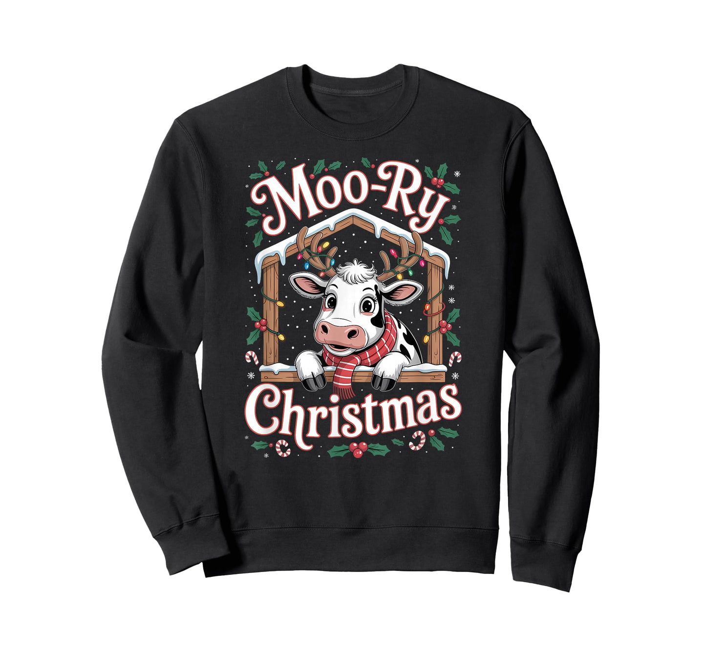 Moo Ry Christmas Funny Cow Merry Holiday T-Shirt