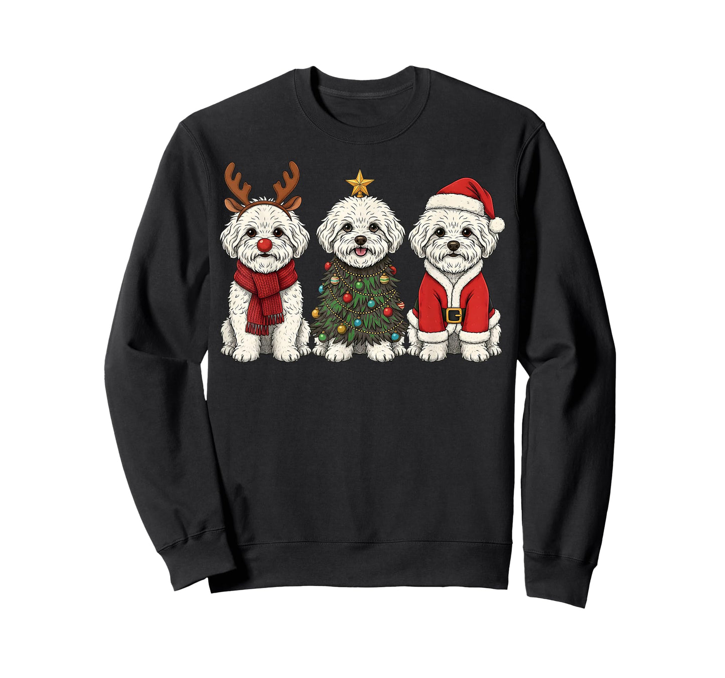 Retro Christmas Bichon Frise Santa Reindeer Dog Lover T-Shirt