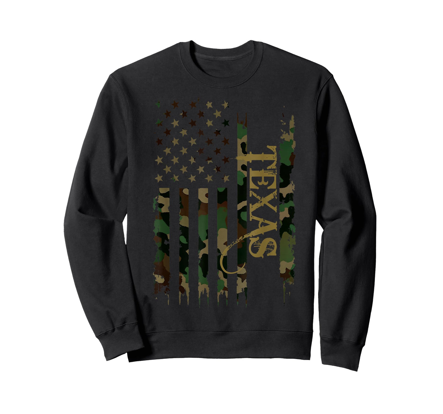 Texas United States Distressed Camo w US Flag T-Shirt