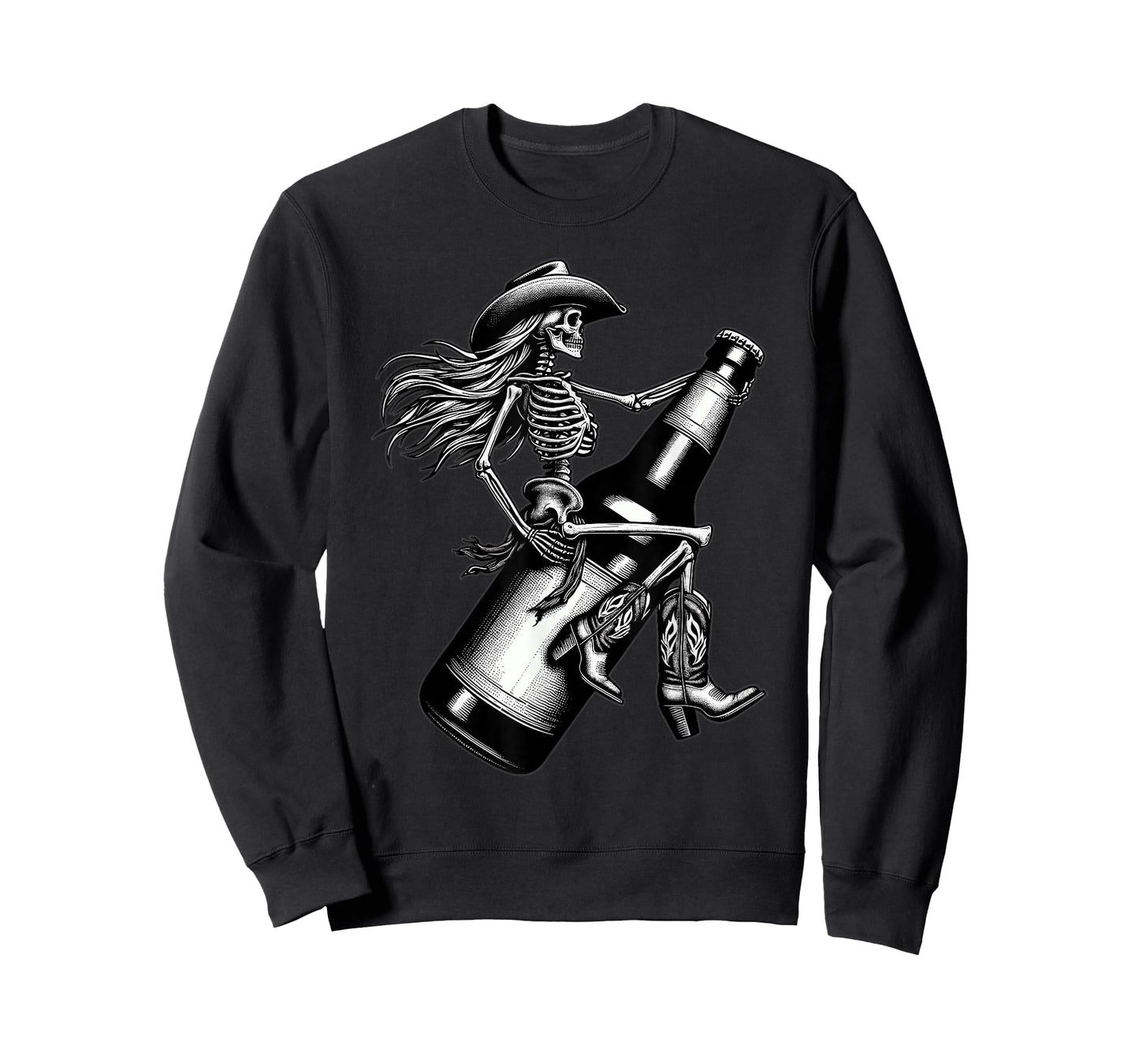 Skeleton Gothic Cowgirl Cowboy Hat Rodeo Beer Western Skull T-Shirt