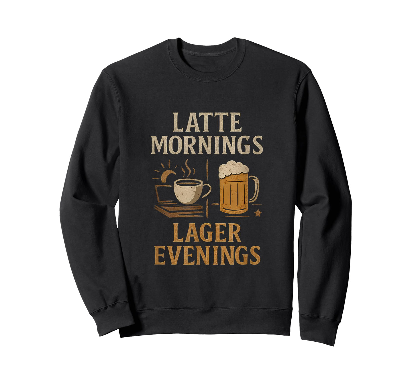 Latte Mornings, Lager Evenings Coffee Beer Design T-Shirt