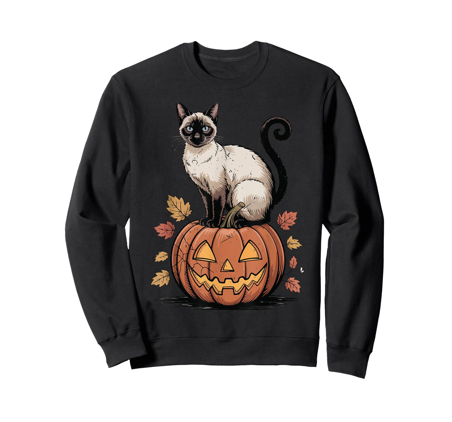 Vintage Siamese Cat Pumpkin Halloween Women Funny Mom Dad T-Shirt