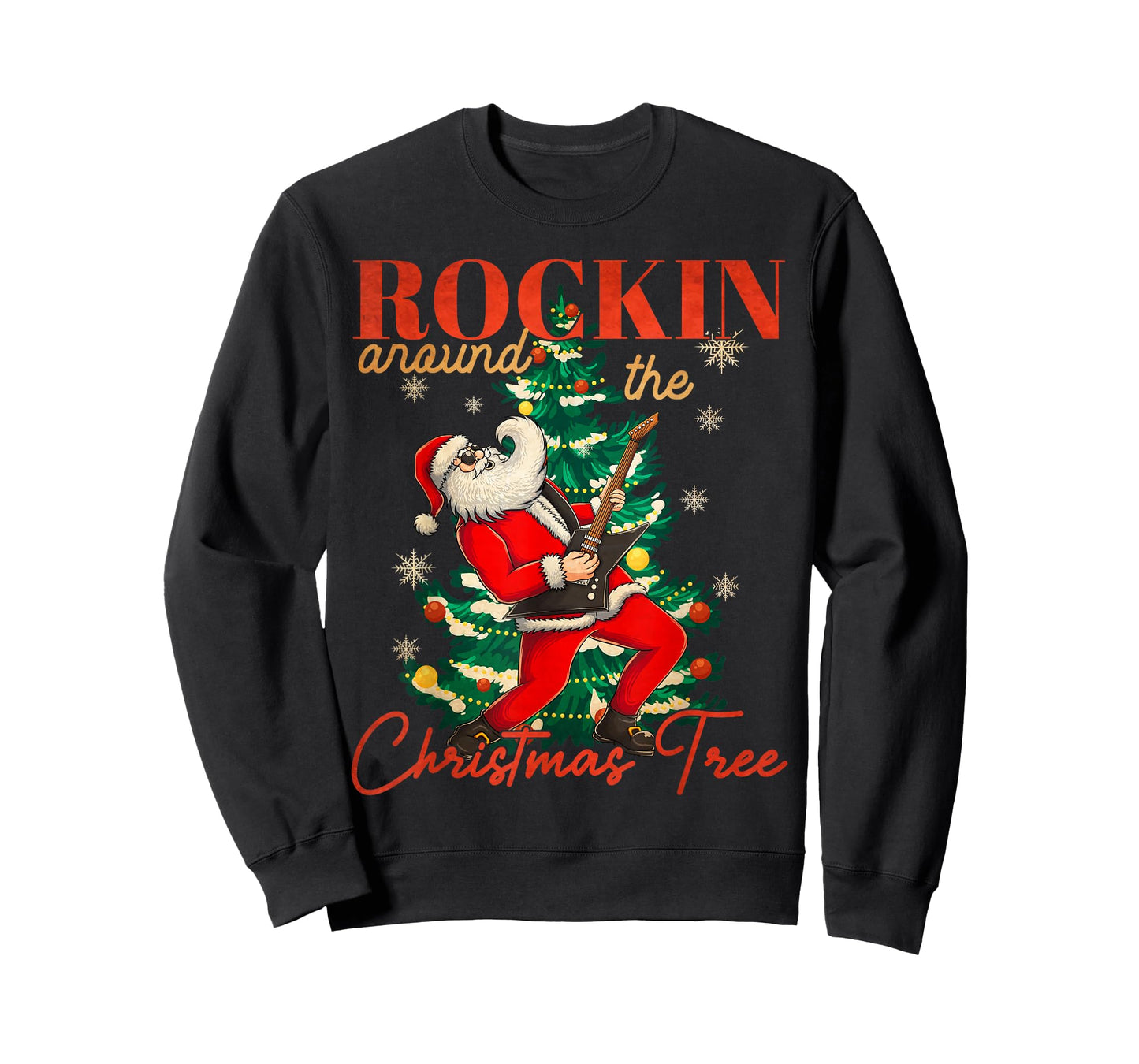 Rocking Around The Christmas Tree Santa Rock and Roll Guitar T-Shirt