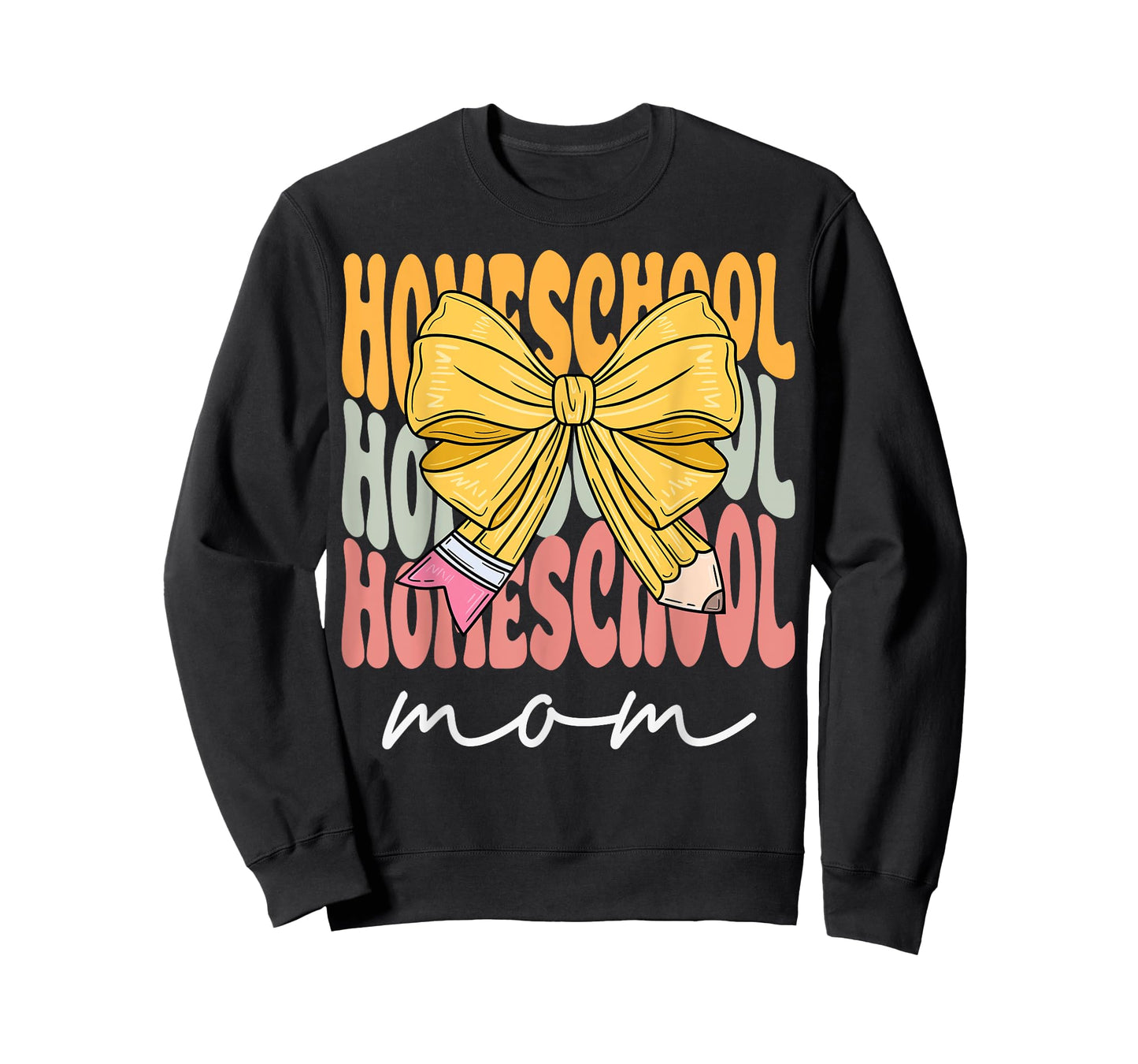 Homeschool Mom Groovy Coquette Bow Cute Funny Back to School T-Shirt