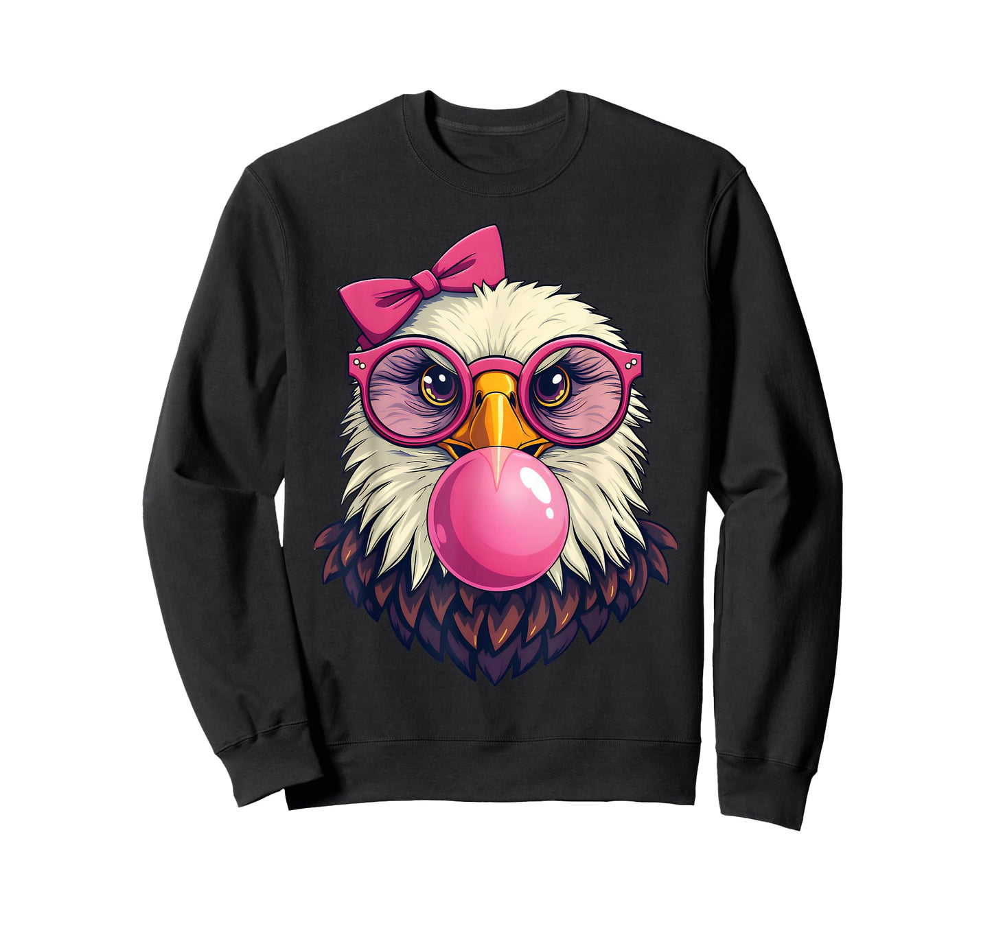 Cute Girl Bald Eagle Glasses Pink Bow Bubble Gum Eagle Lover T-Shirt
