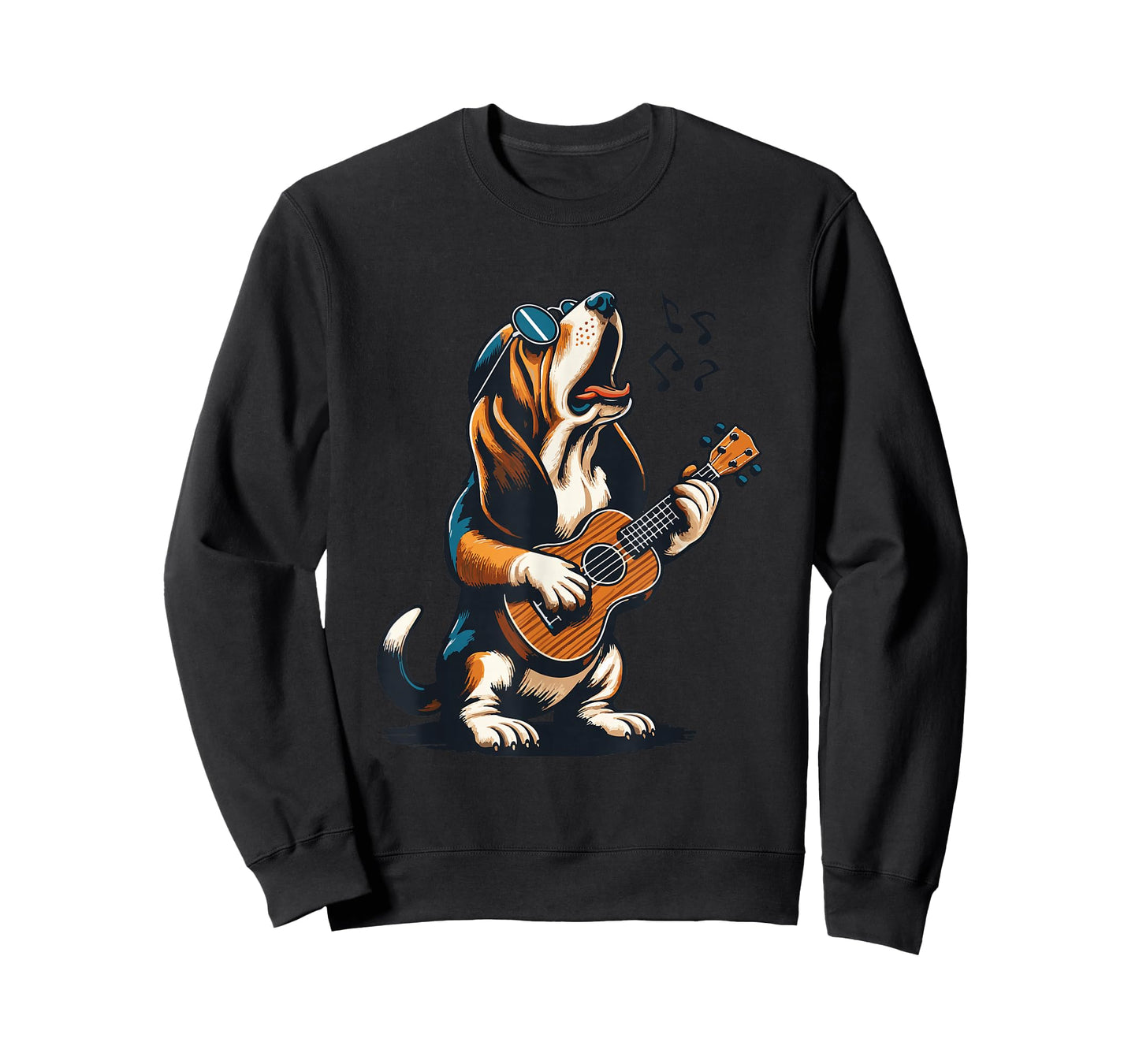 Dog Playing Guitar Singing Basset Hound Funny T-Shirt