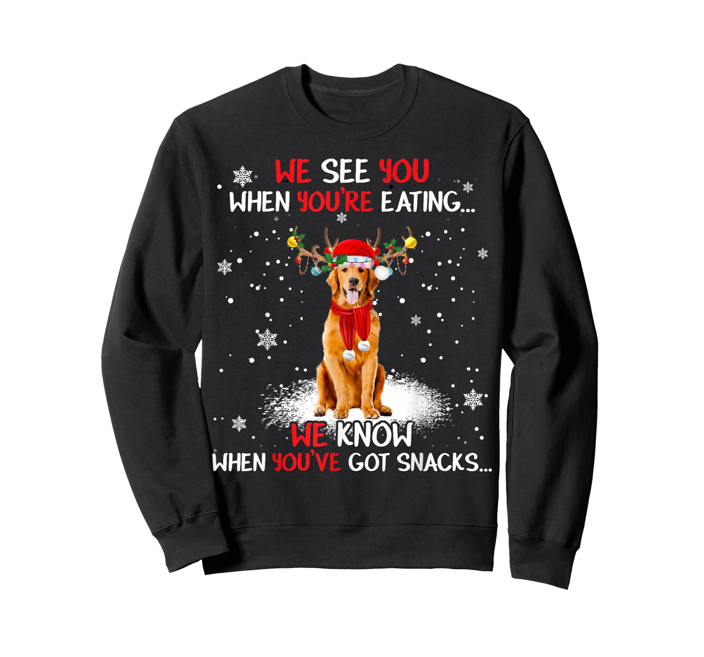 Santa Golden Retriever Reindeer Light Christmas Pajama T-Shirt