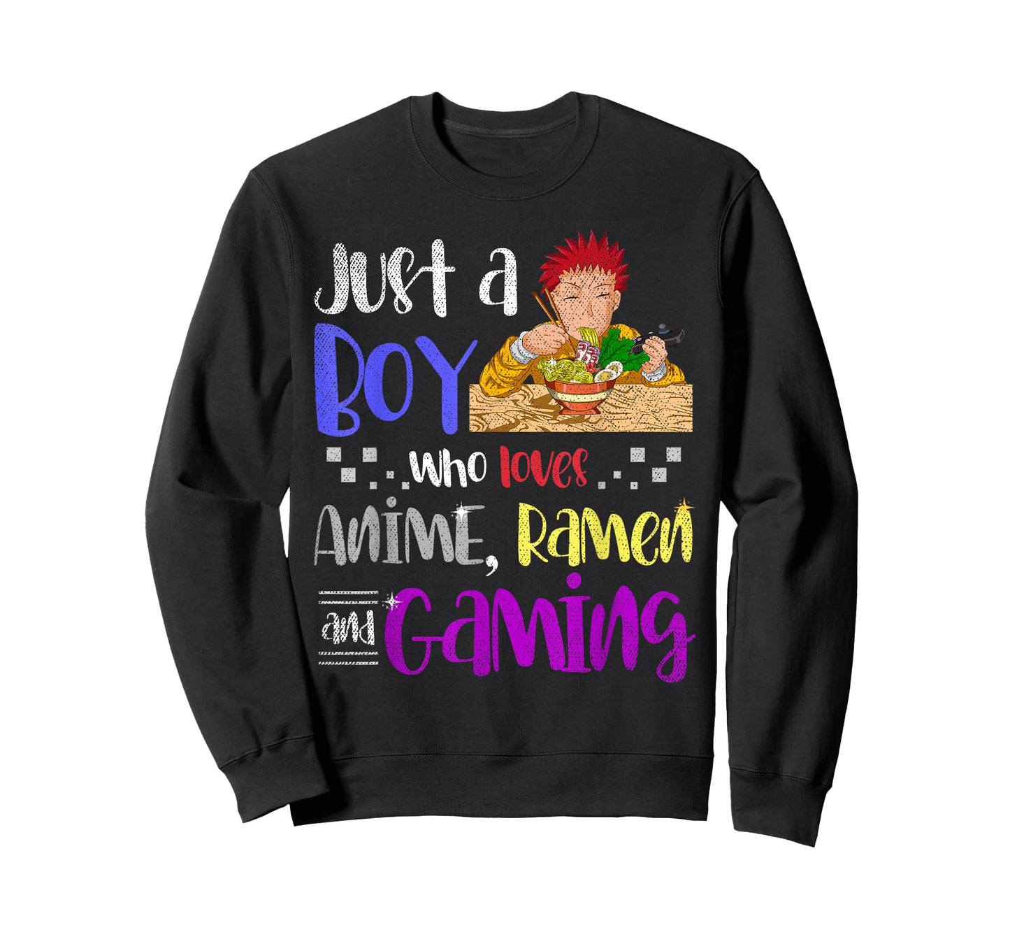 Just A Boy Who Loves Anime Ramen and Gaming Gamer Anime T-Shirt Small
