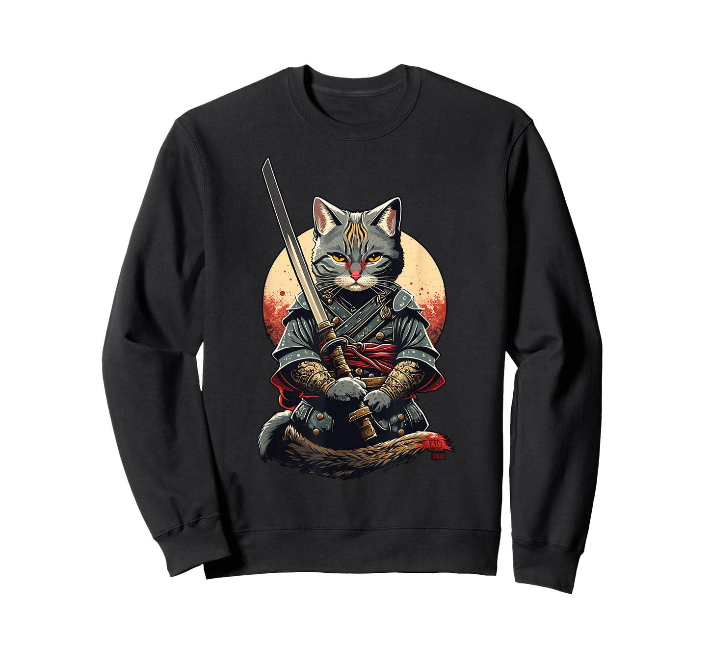 Retro Japanese Warrior Katana Ninja Cat, Samurai Kitten T-Shirt