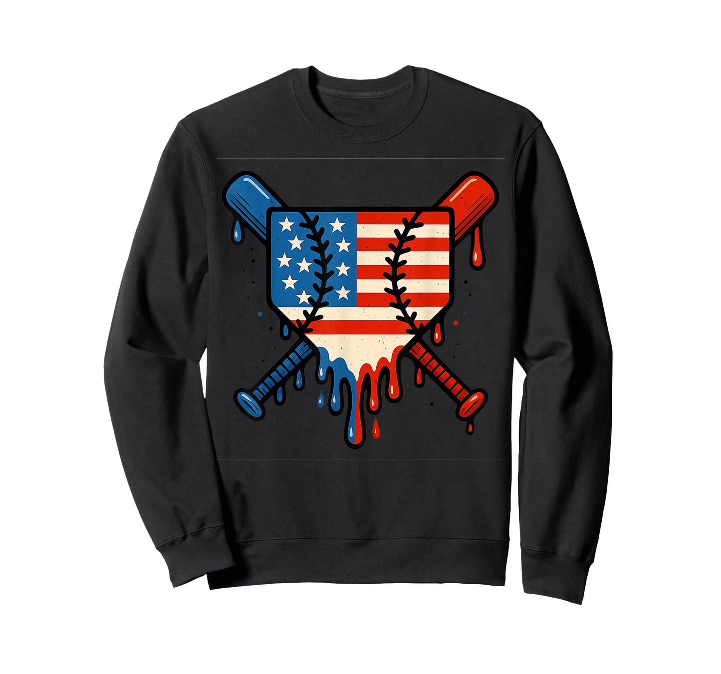 Baseball Home Plate Dripping Ice Cream Drip American Flag T-Shirt