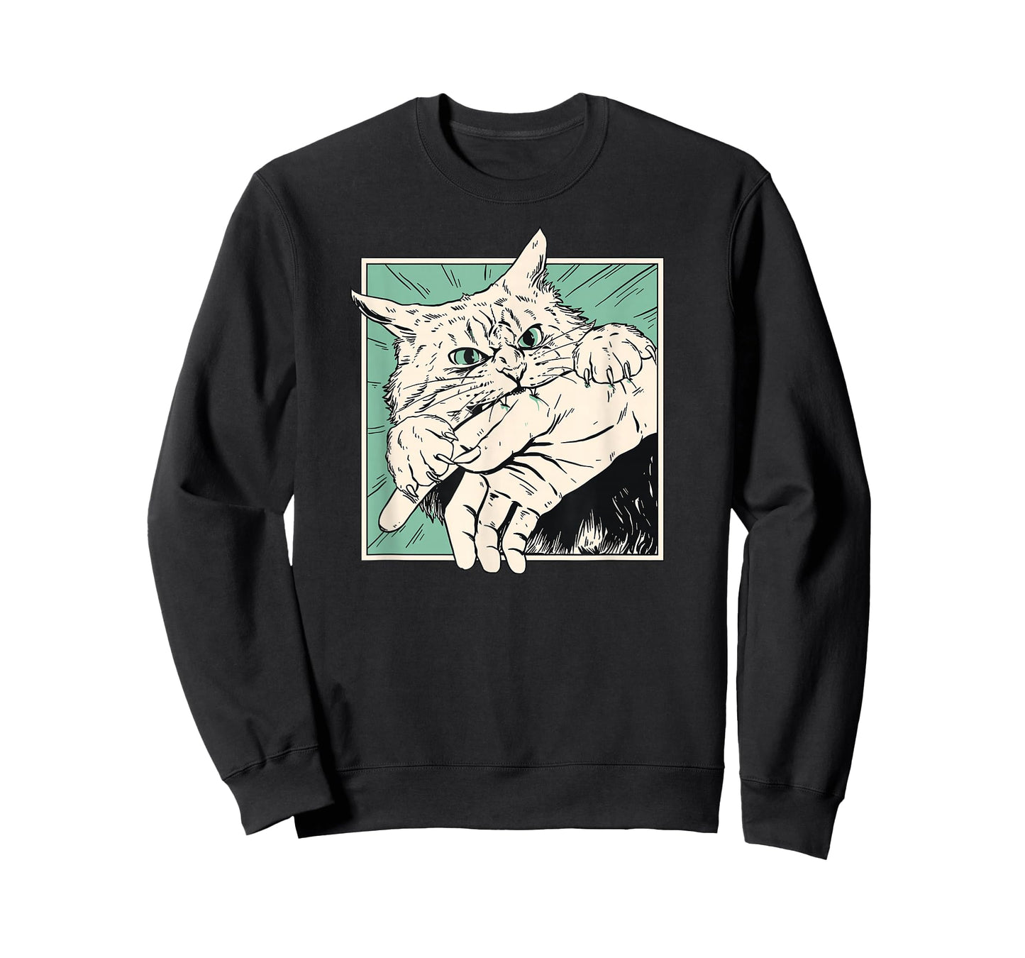 Japanese Horror Anime Cat Bite Vintage Manga Art T-Shirt