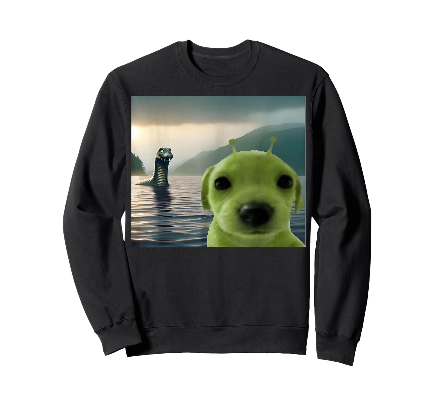 Alien Dog Viral Meme Selfie with Loch Ness Monster Nessie T-Shirt