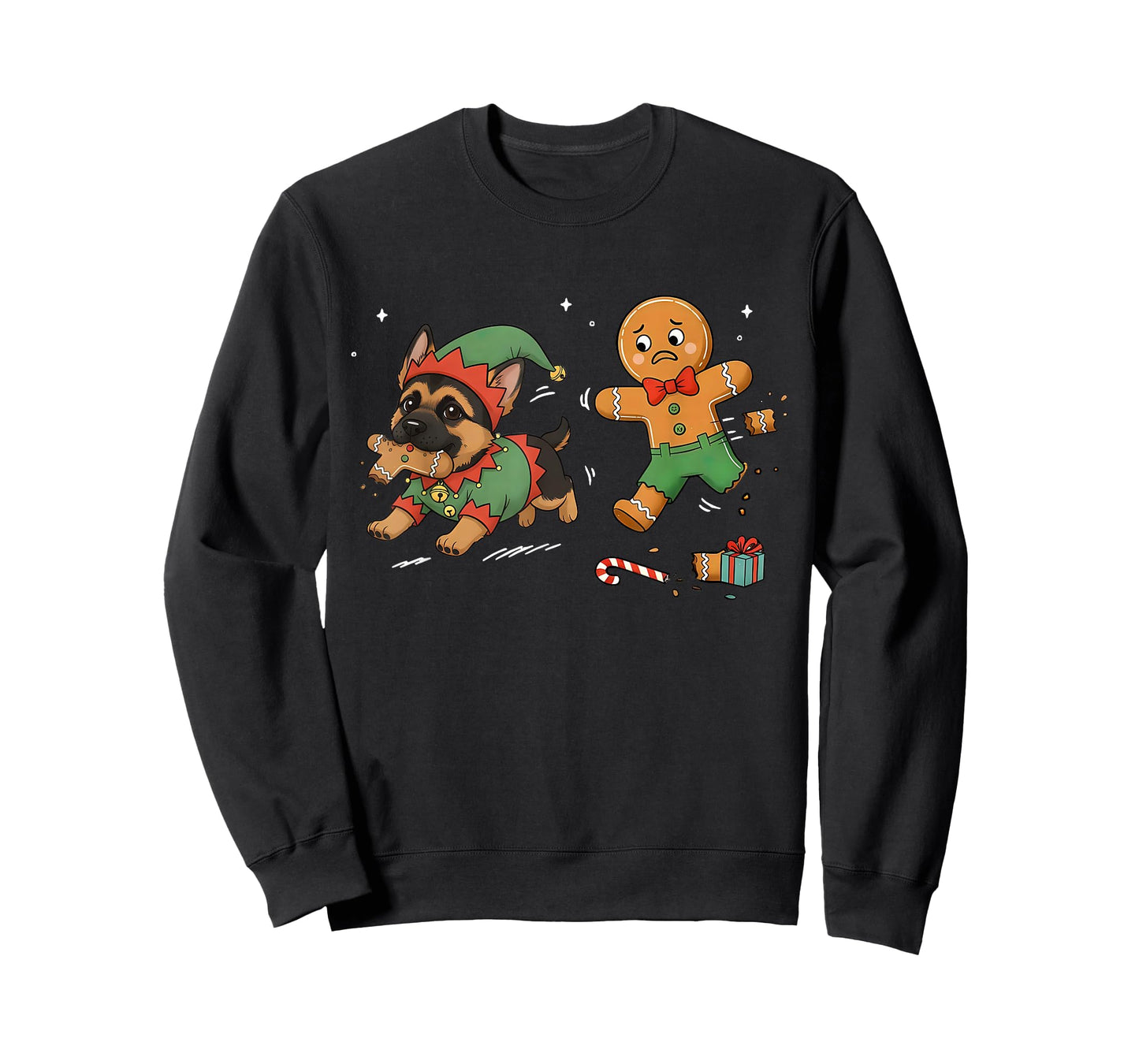 Gingerbread Chasing German Shepherd Dog Christmas Pet Lover T-Shirt