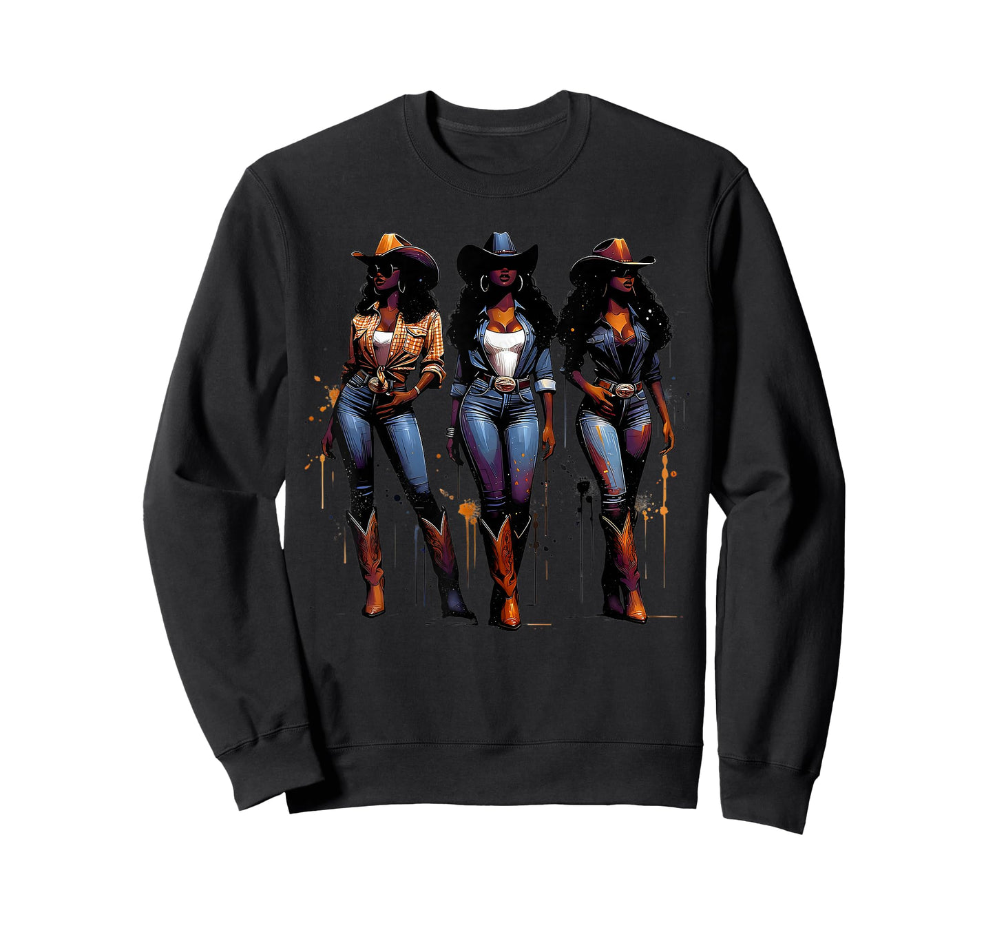 Black Cowgirl Painting Art Western Rodeo Melanin Black Woman T-Shirt