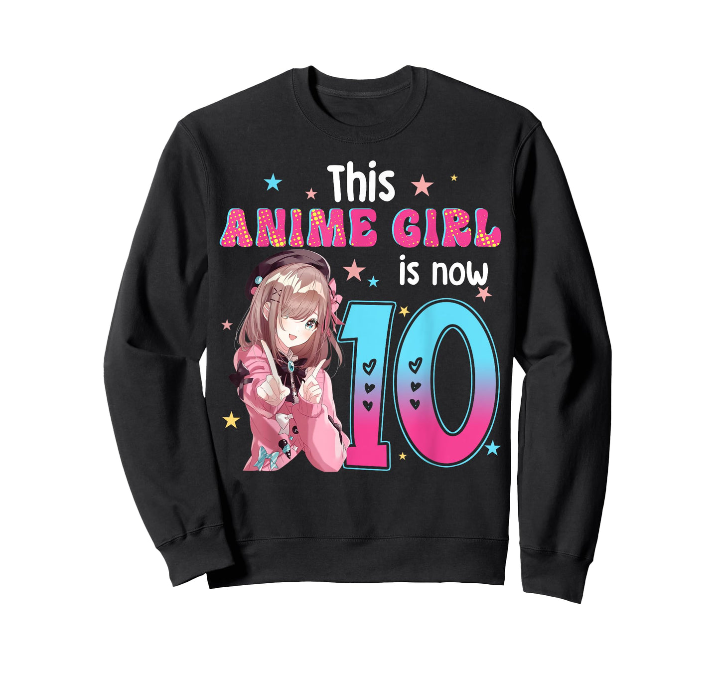 10 Years Old Girl Kawaii Gifts Anime Girl 10th Birthday Kids T-Shirt